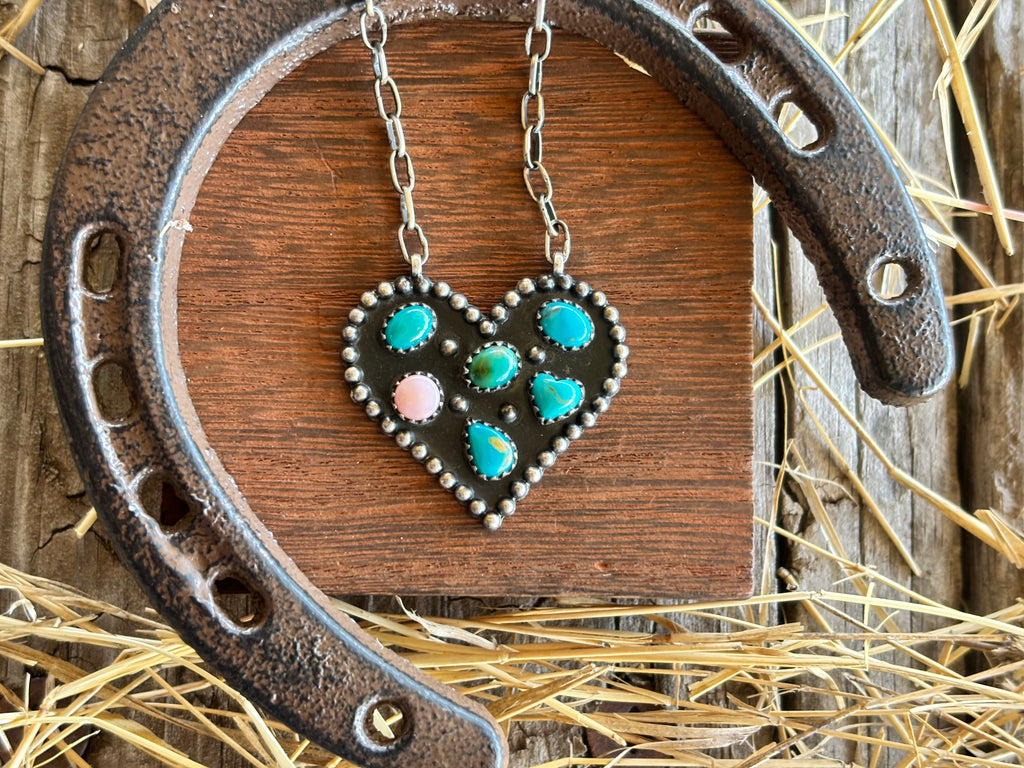 Turquoise Multistone Heart Necklace | 925 Sterling Silver Z33