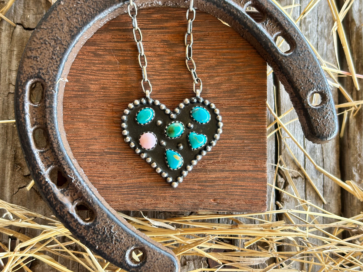 Turquoise Multistone Heart Necklace | 925 Sterling Silver Z33