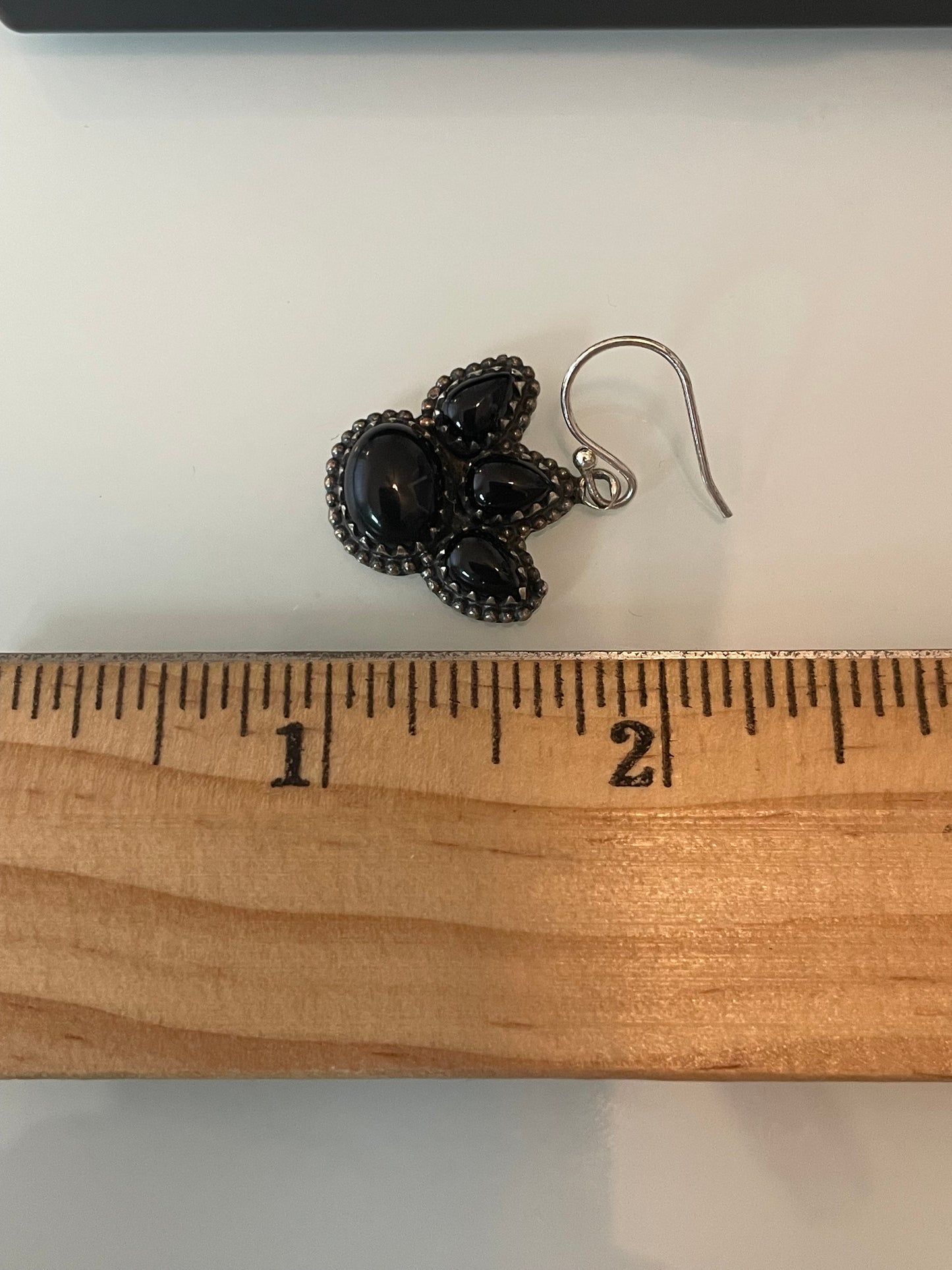 Black Onyx Paw Print Dangle Earrings | Sterling Silver G337