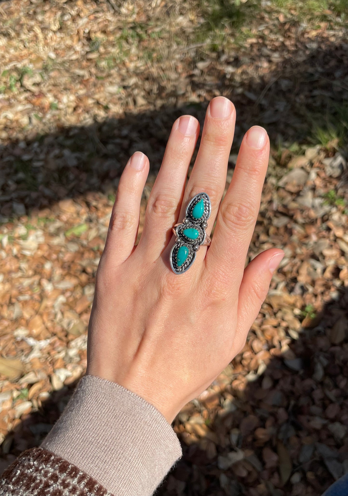 Kingman Turquoise Triple Stone Ring Size 9.75 | 925 Sterling Silver Southwest B993