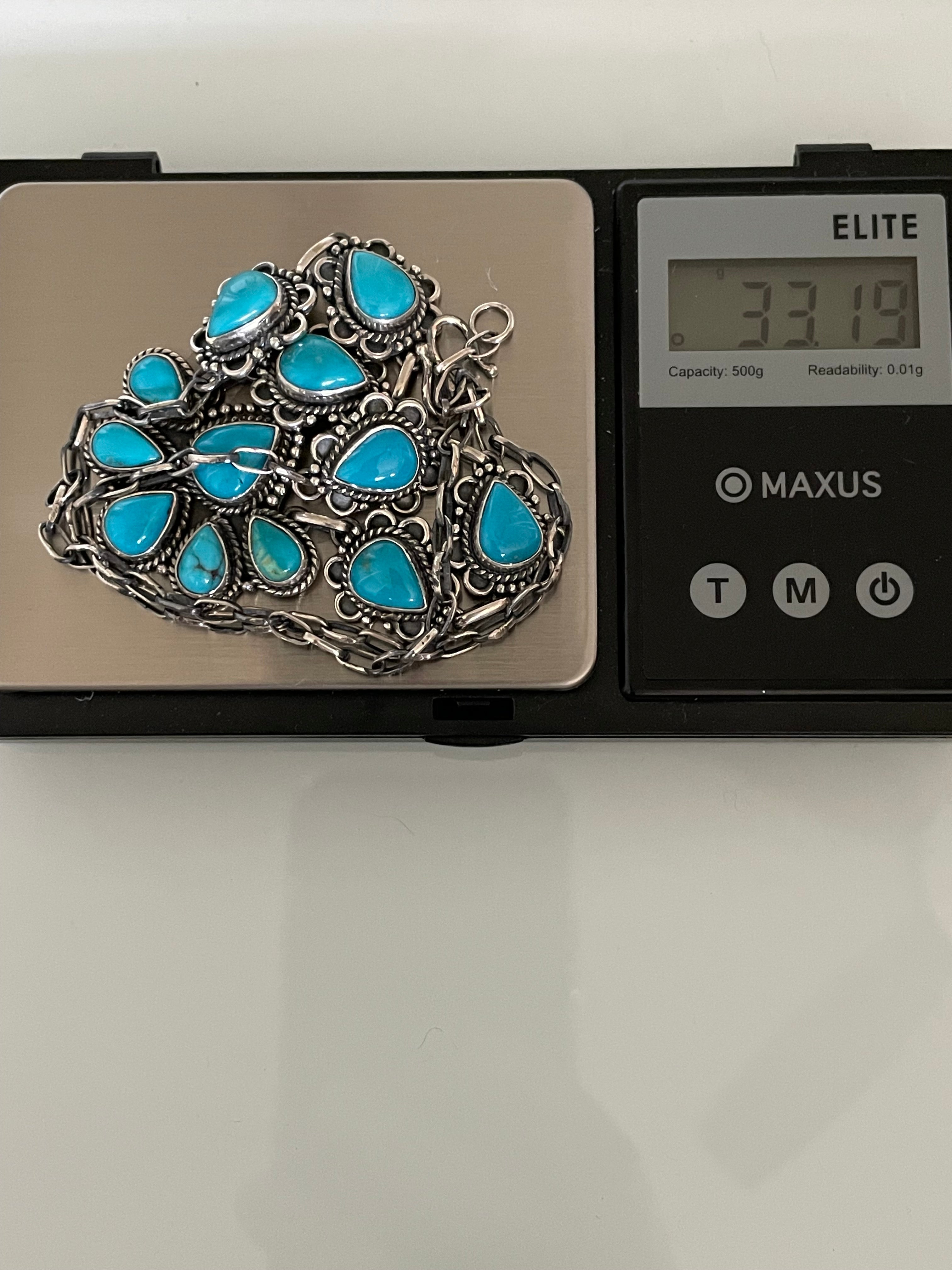 Kingman Turquoise Lariat Necklace | 925 Sterling Silver G598