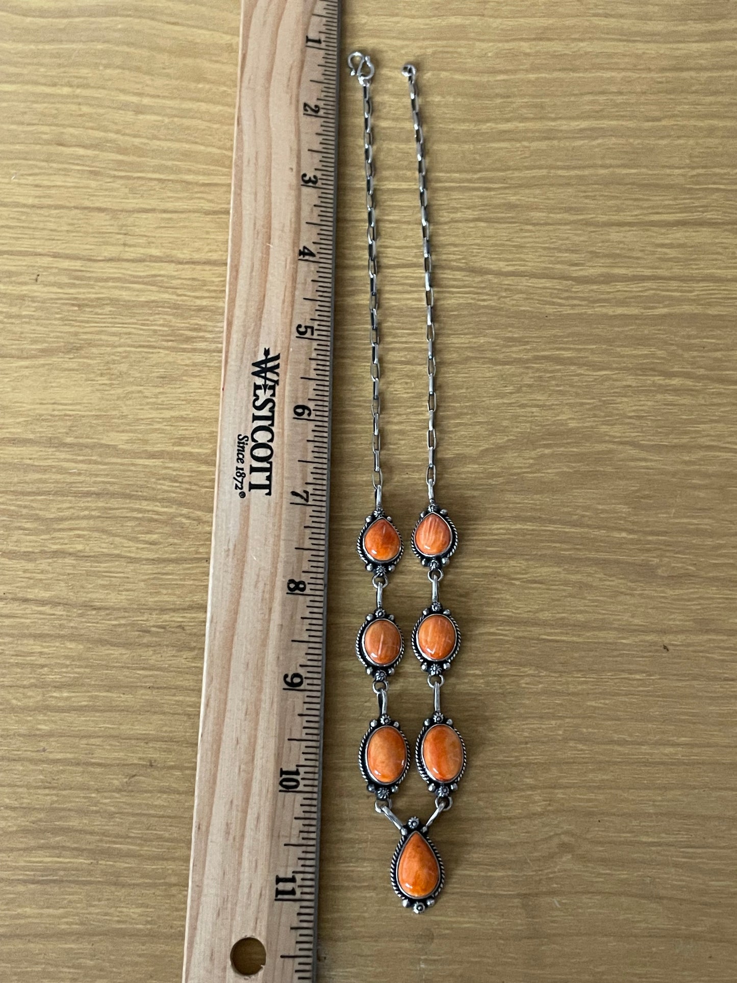 Orange Spiny Oyster Station Necklace | 925 Sterling Silver E600