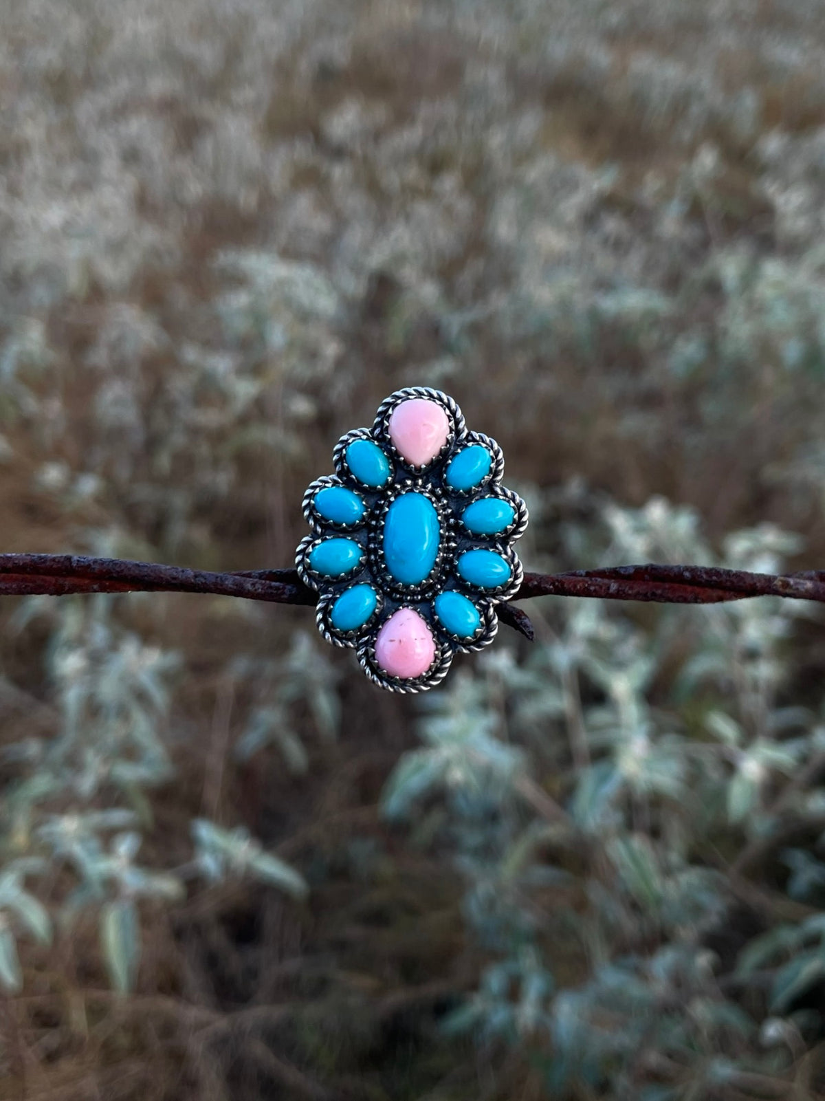 Turquoise & Pink Conch Cluster Ring | 925 Sterling Silver Size 6 G824