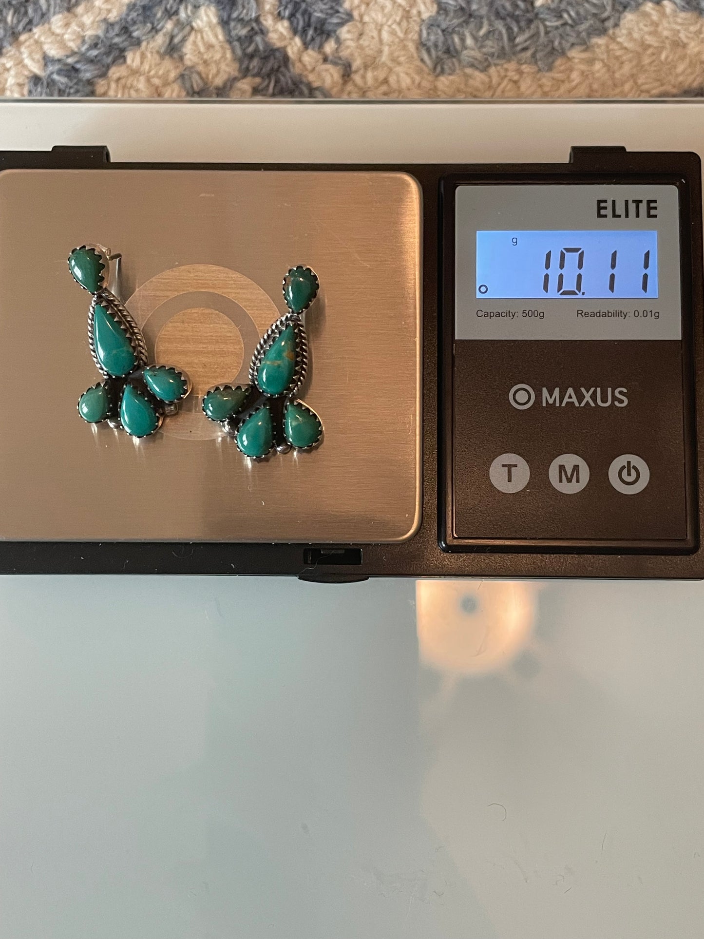 Kingman Turquoise Cluster Dangle Earrings | Sterling Silver E945