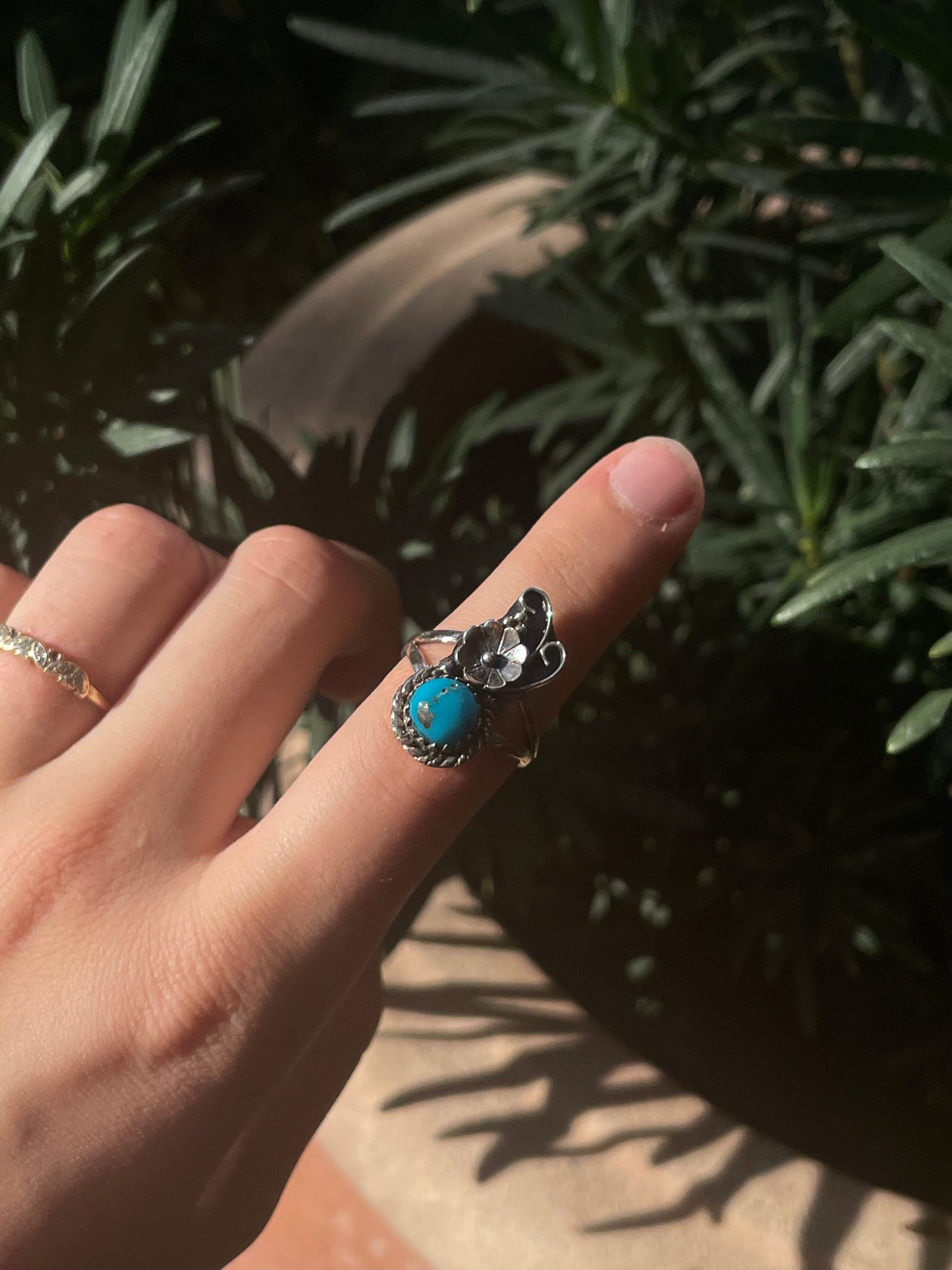 Turquoise Floral Ring Size 9 | 925 Sterling Silver C882