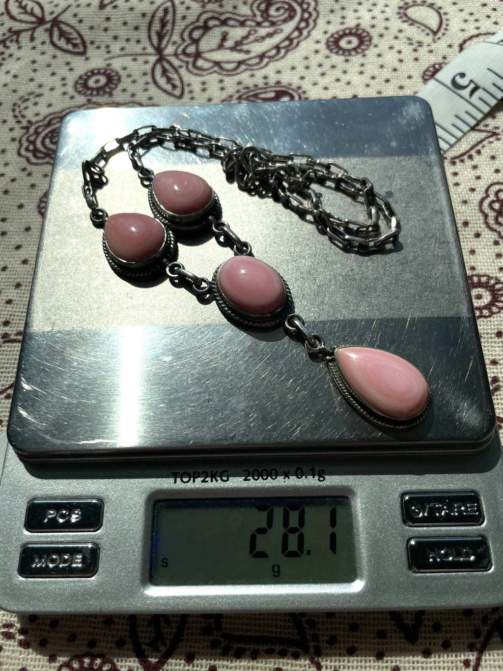 Pink Conch Lariat Necklace | Teardrop Station Drop | 925 Silver E584