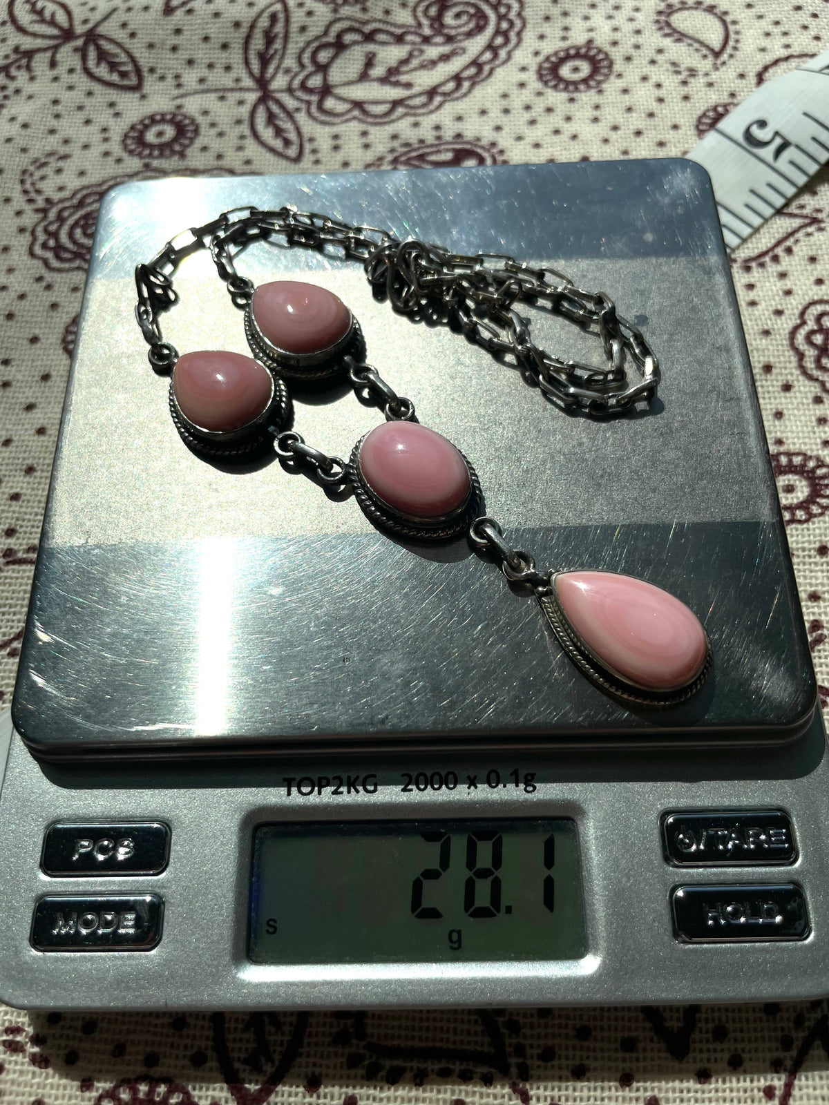 Pink Conch Lariat Necklace | Teardrop Station Drop | 925 Silver E584