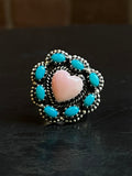 Pink Conch Turquoise Heart Ring Size 6 | Sterling Silver E895