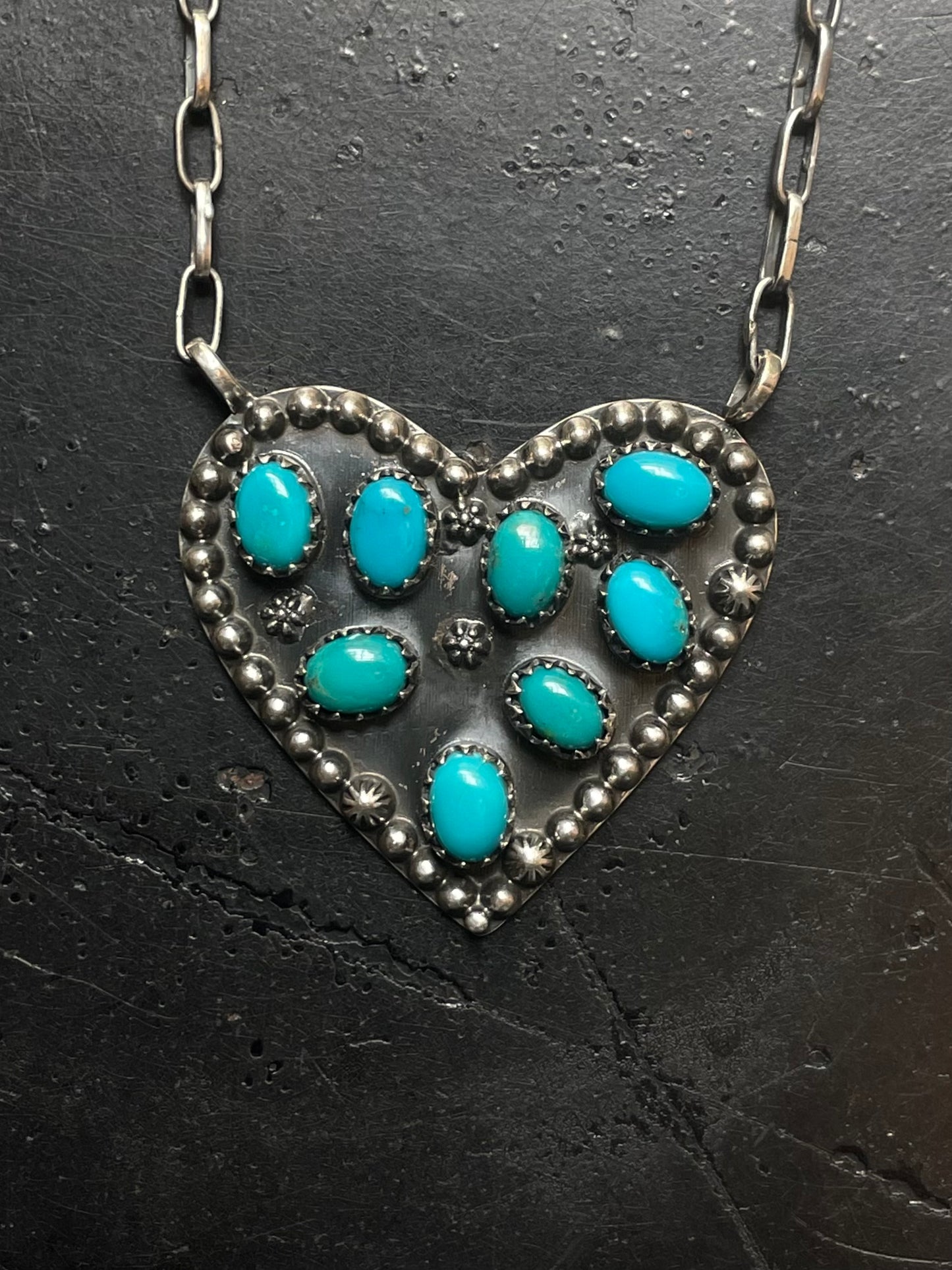 Kingman Turquoise Heart Necklace | 925 Sterling Silver E779