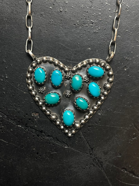 Kingman Turquoise Heart Necklace | 925 Sterling Silver E779