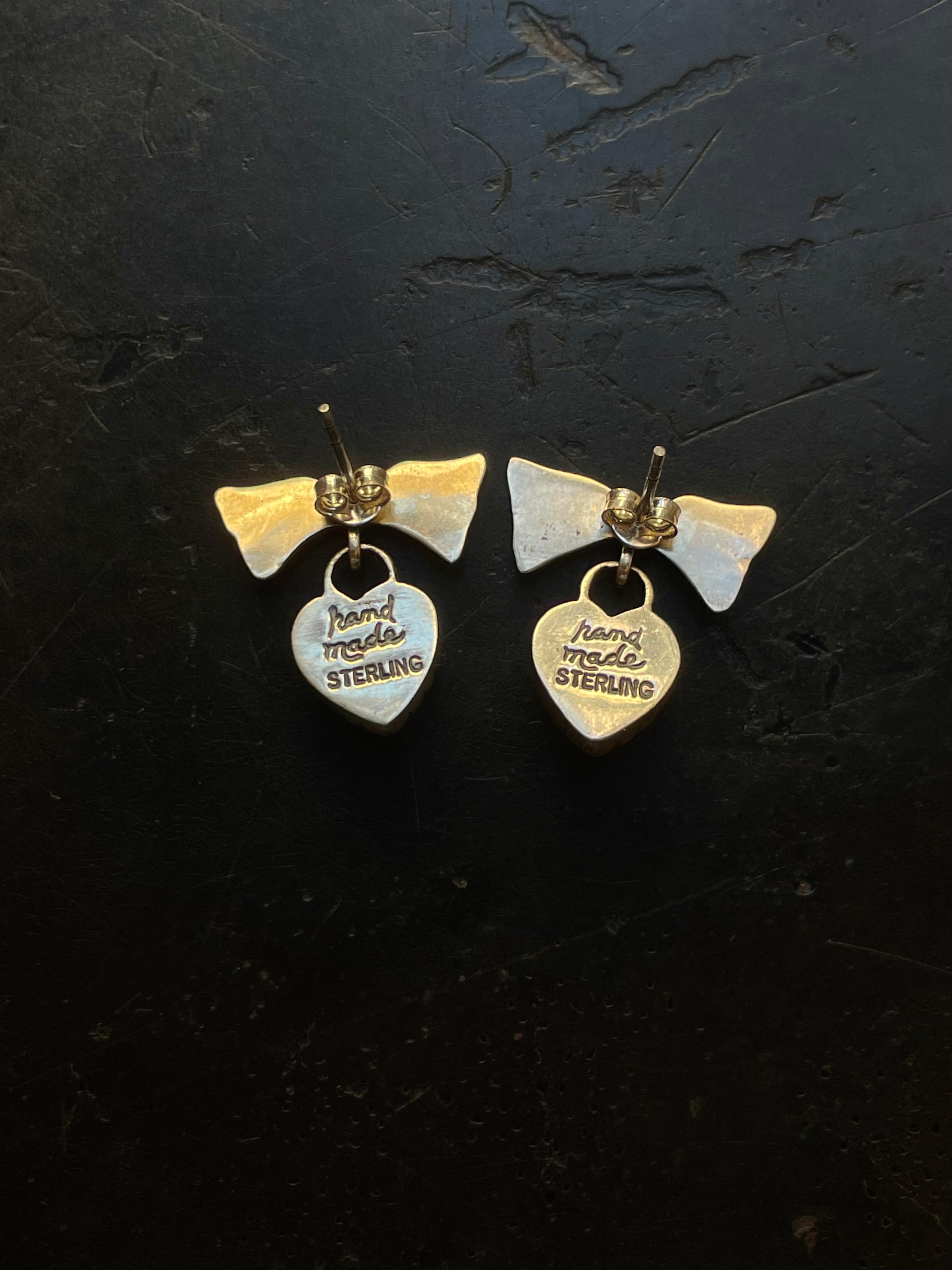 Pink Conch Heart Bow Stud Earrings | 925 Sterling Silver G671