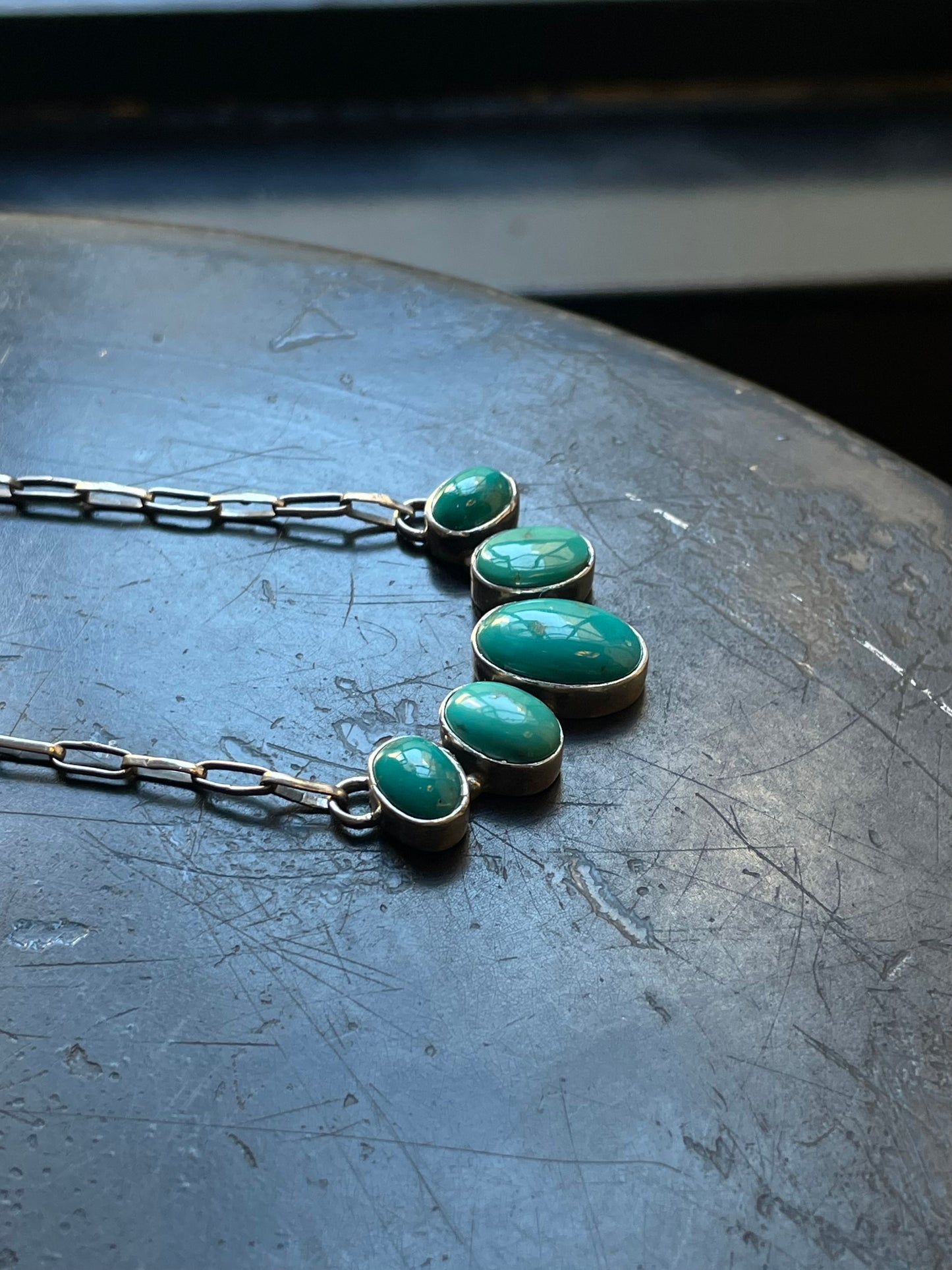 Kingman Turquoise Five Stone Necklace | Sterling Silver E830