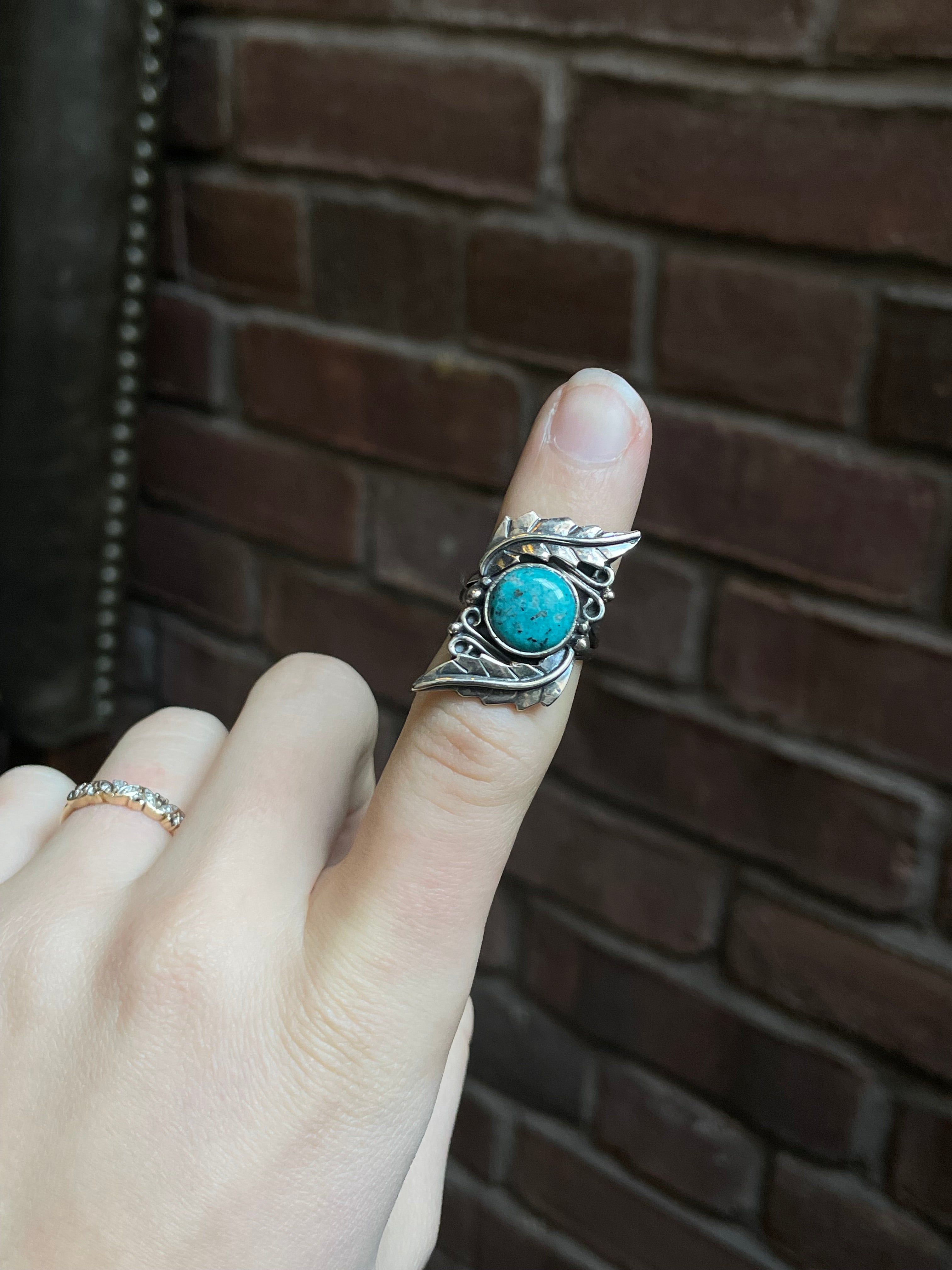 Kingman Turquoise Feather Ring Size 5.75 | 925 Sterling Silver Southwest E167
