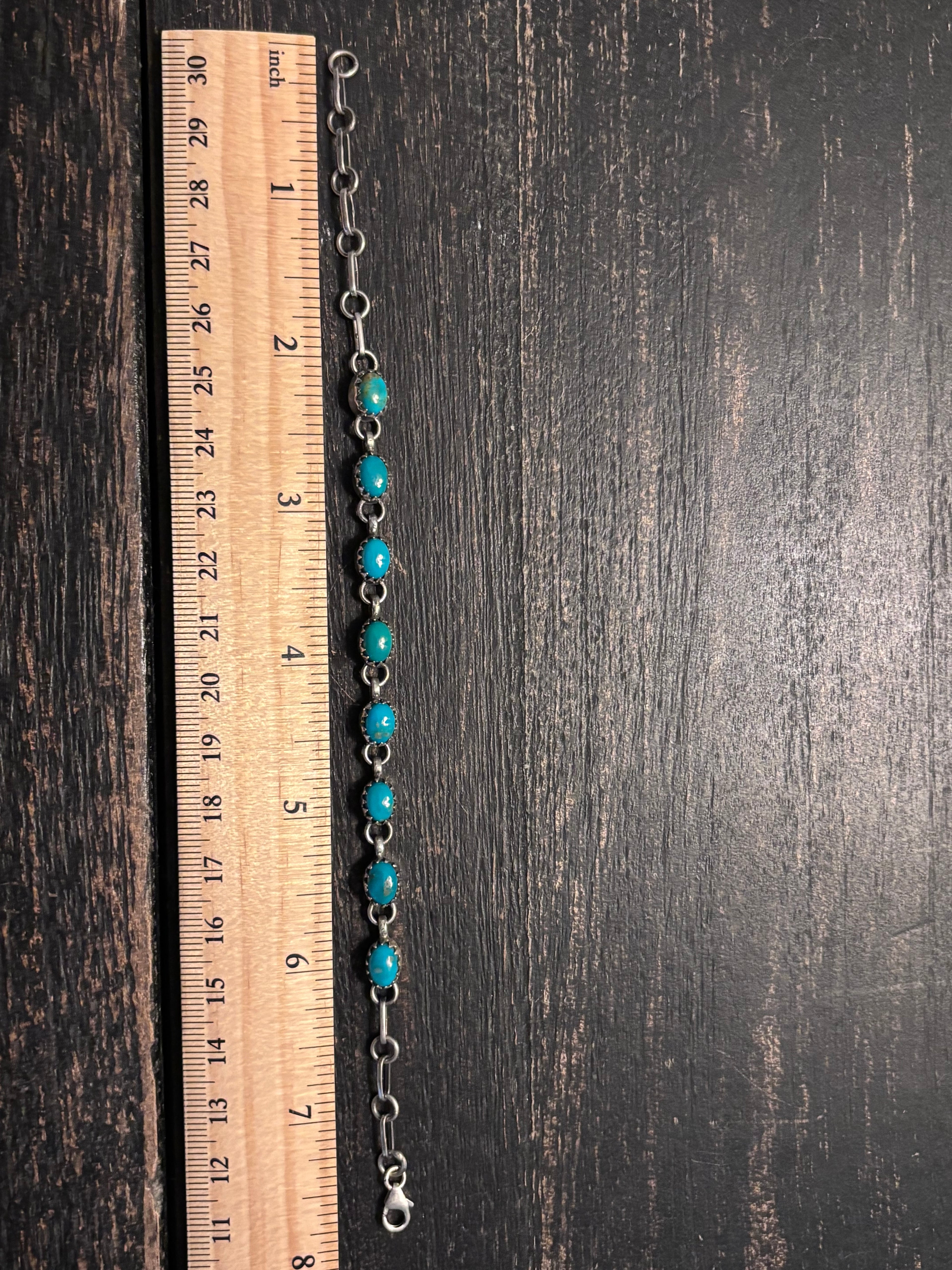 Kingman Turquoise Link Bracelet | 925 Sterling Silver Southwestern Style A120