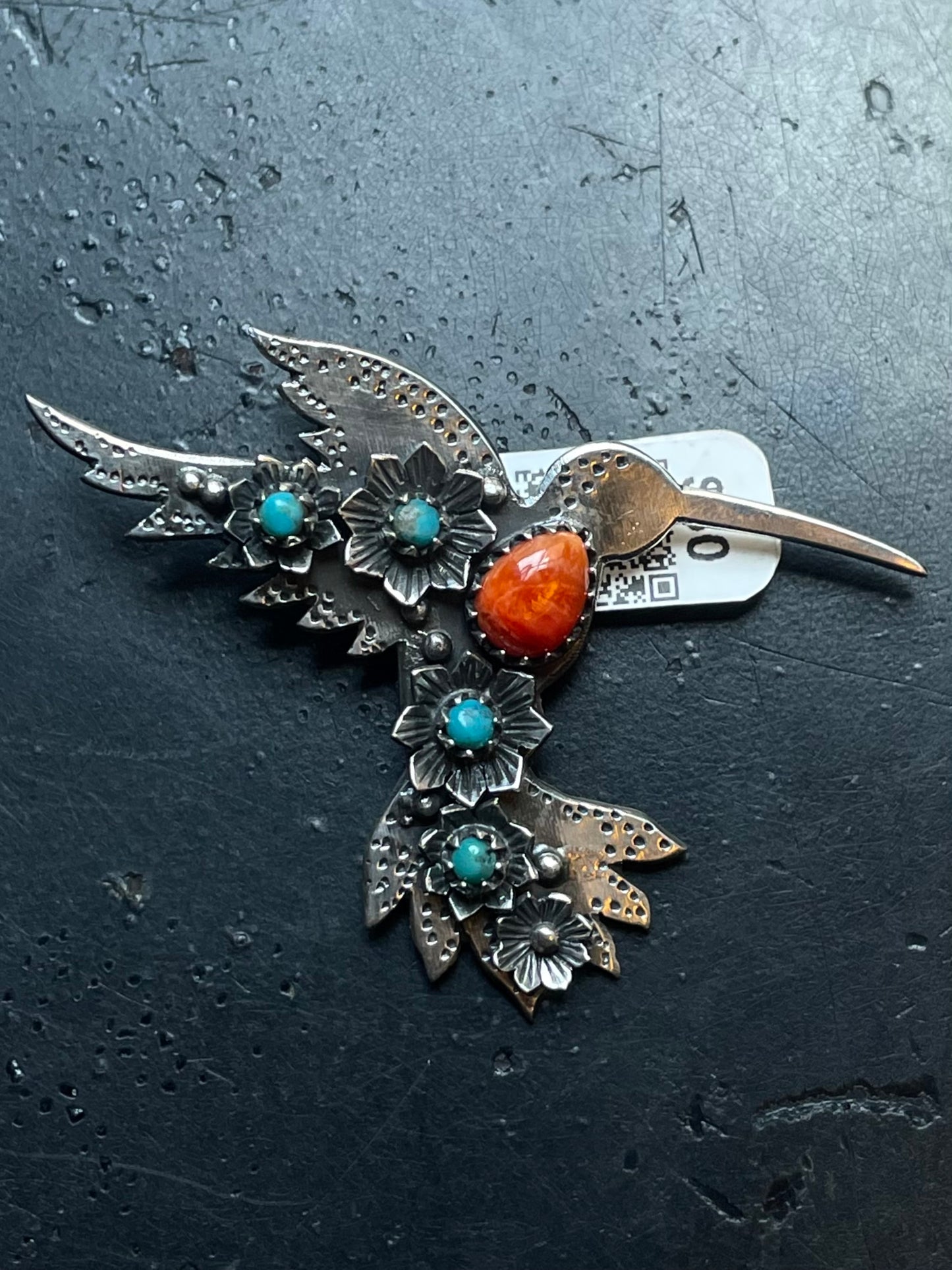 Spiny Oyster Hummingbird Pendant | Sterling Silver | A573