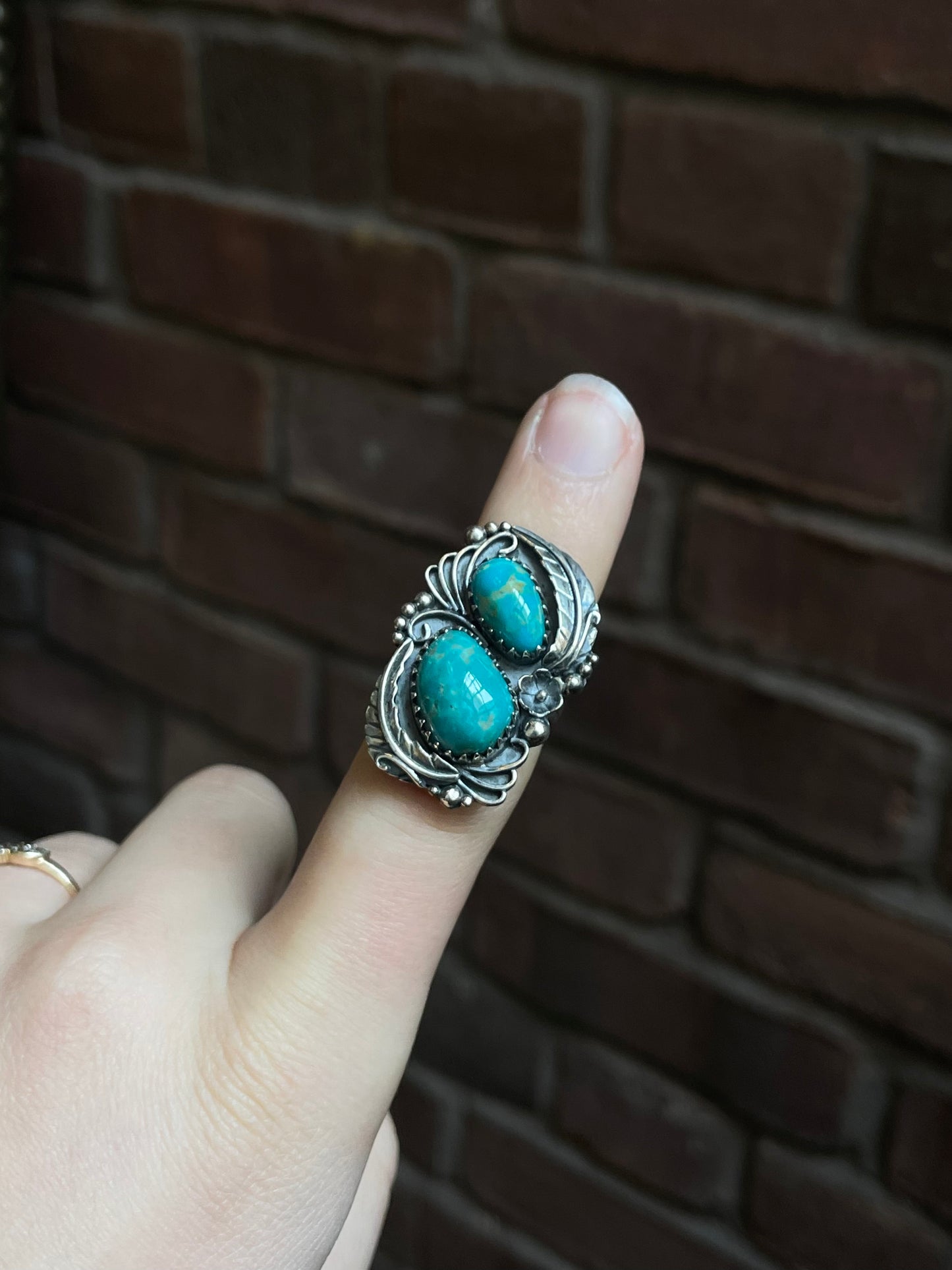 Kingman Turquoise Double Stone Ring Size 6 | 925 Sterling Silver Southwest E164