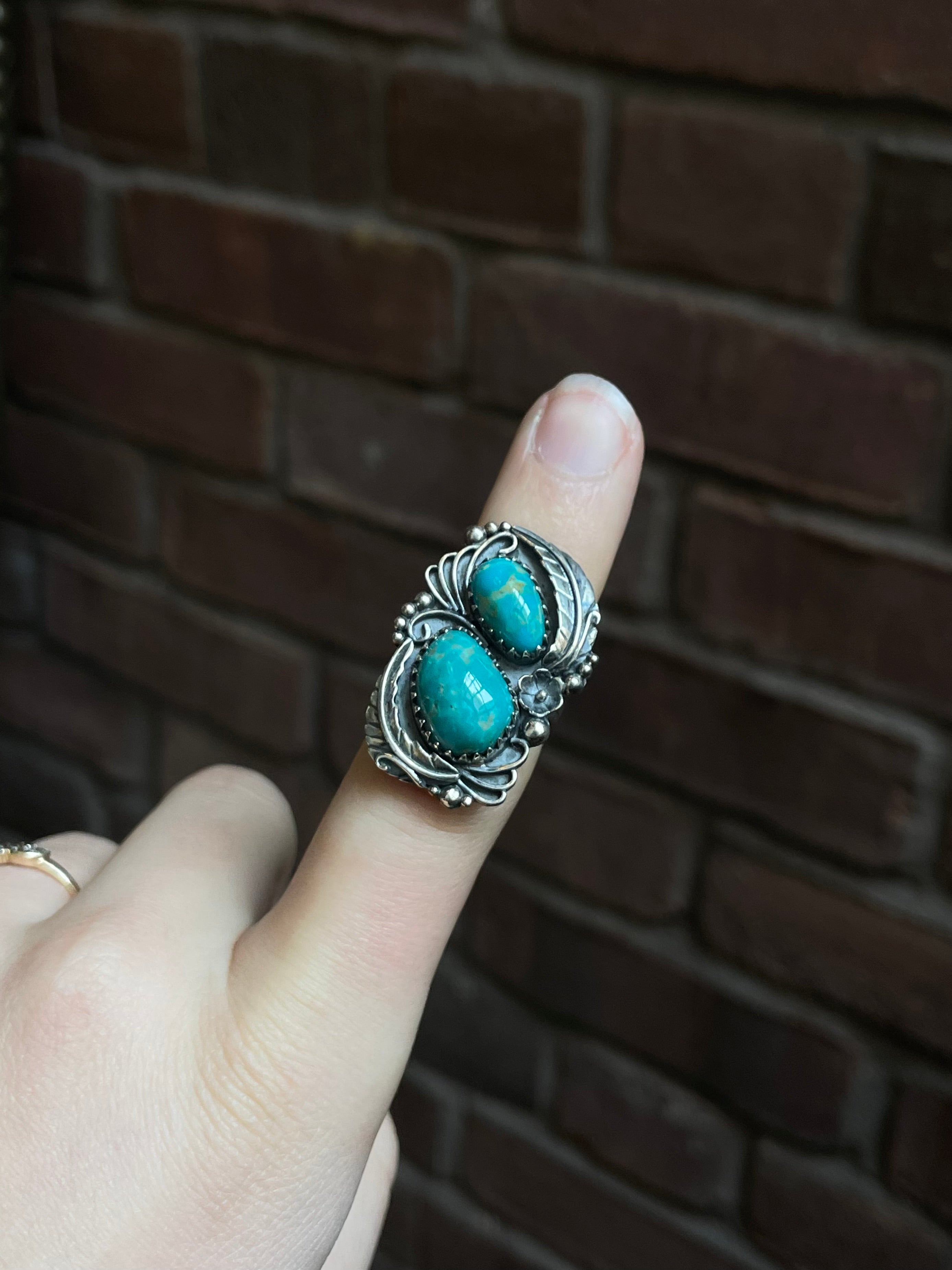 Kingman Turquoise Double Stone Ring Size 6 | 925 Sterling Silver Southwest E164