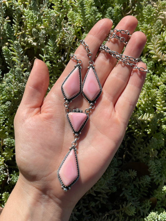 Pink Conch Lariat Necklace | 925 Sterling Silver B664