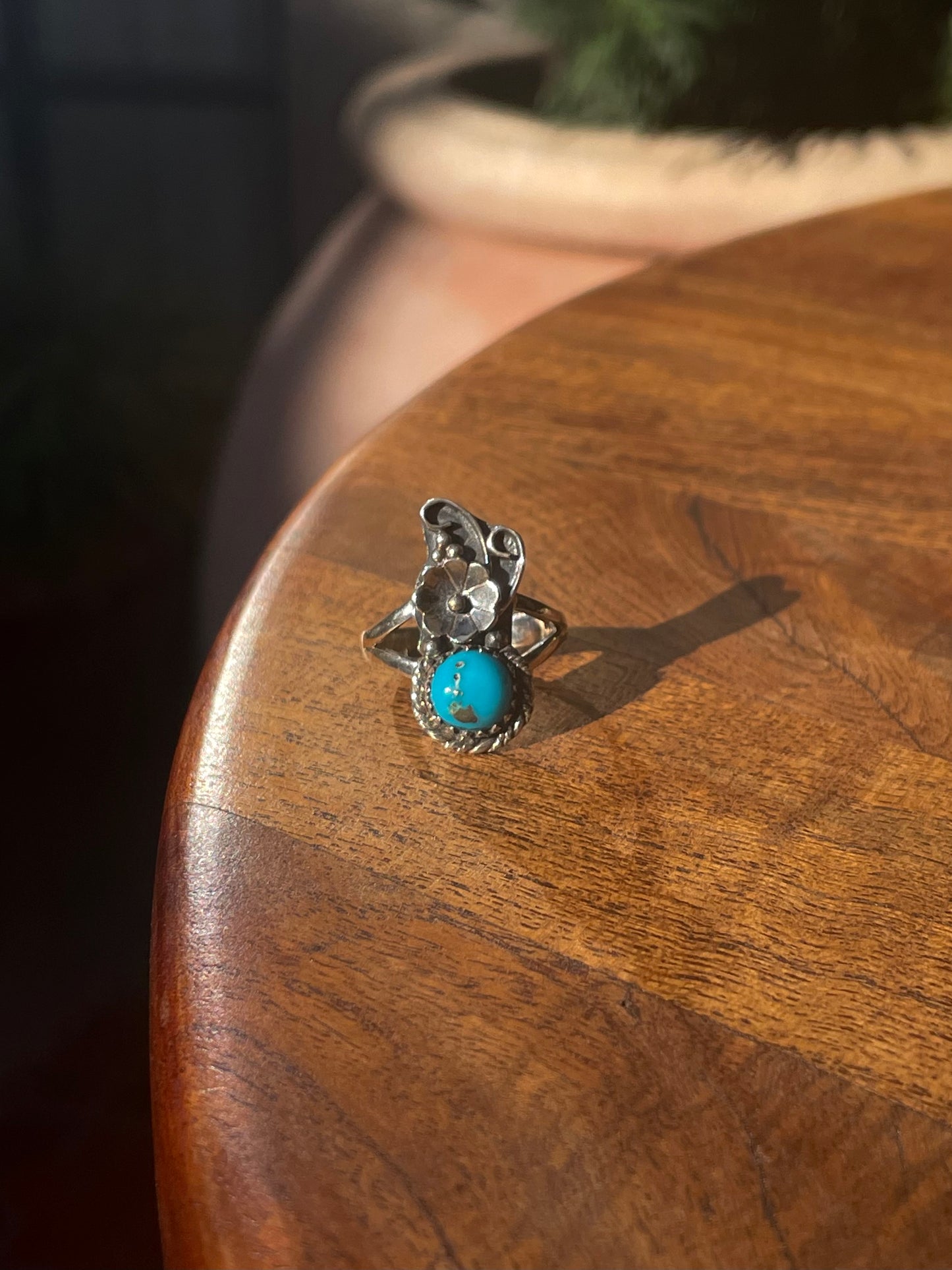 Turquoise Floral Ring Size 9 | 925 Sterling Silver C882