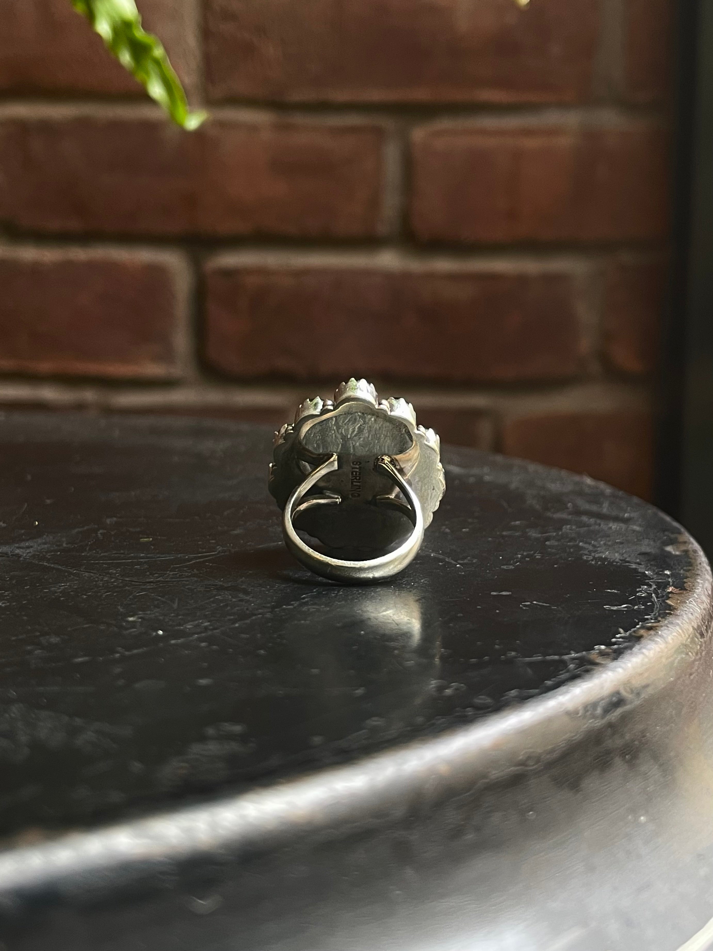Pink Conch Teardrop Ring | Black Onyx | 925 Sterling Silver | Size 6 E289