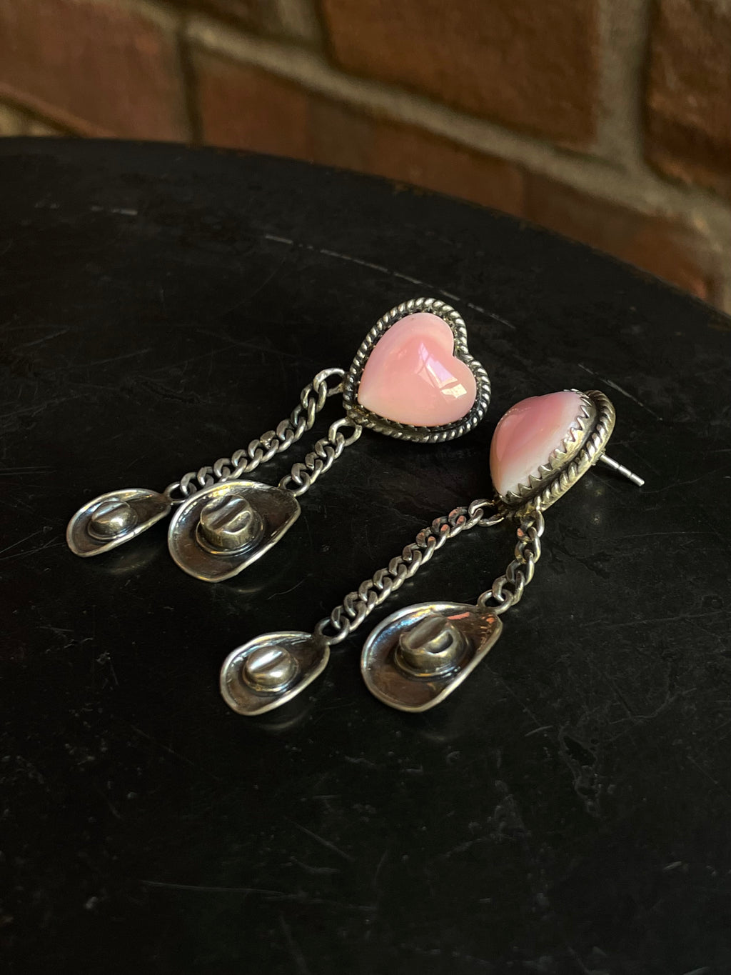 Pink Conch Heart Hat Stud Earrings | 925 Sterling Silver G669