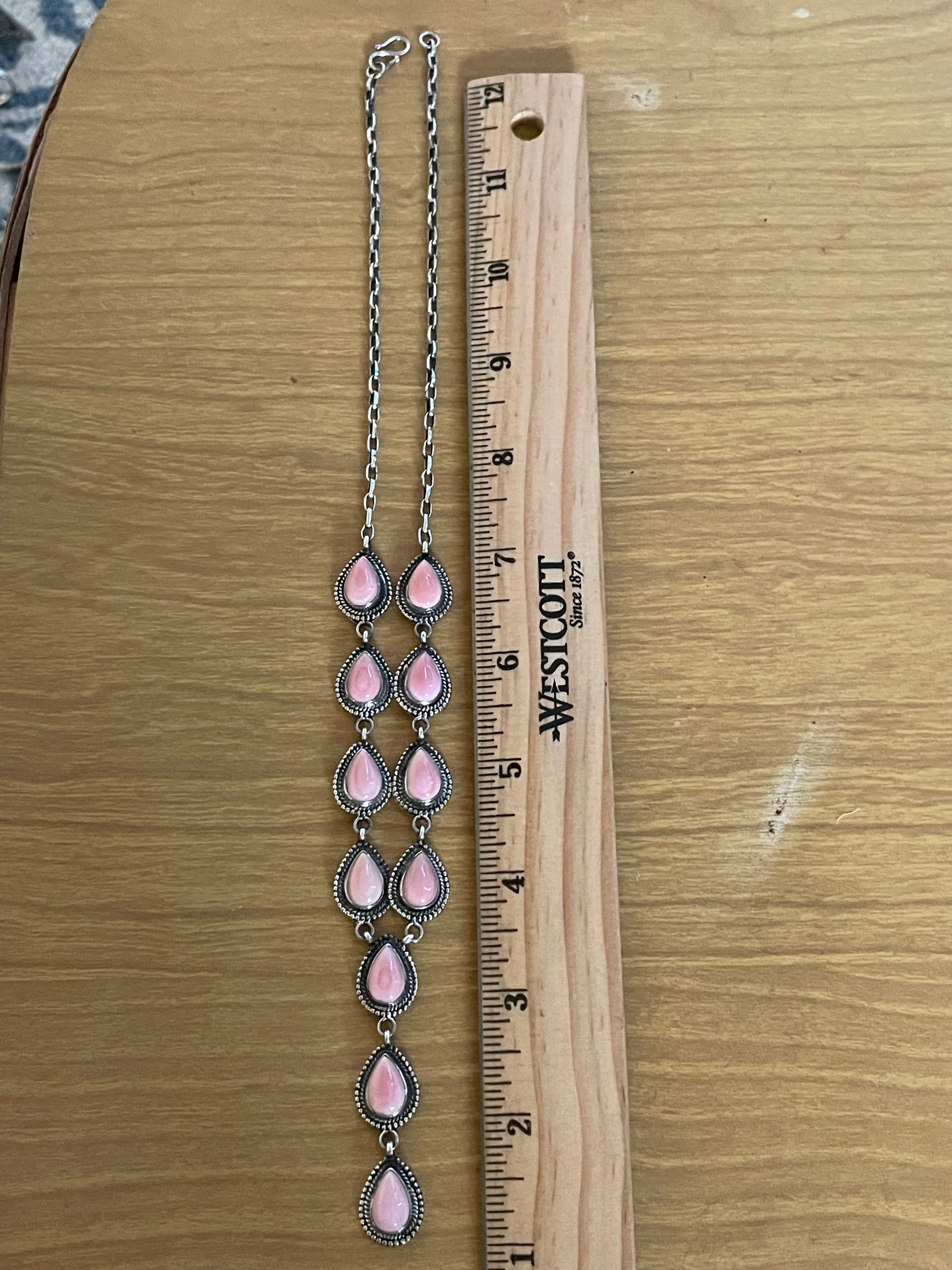 Pink Conch Lariat Necklace | 925 Sterling Silver C986