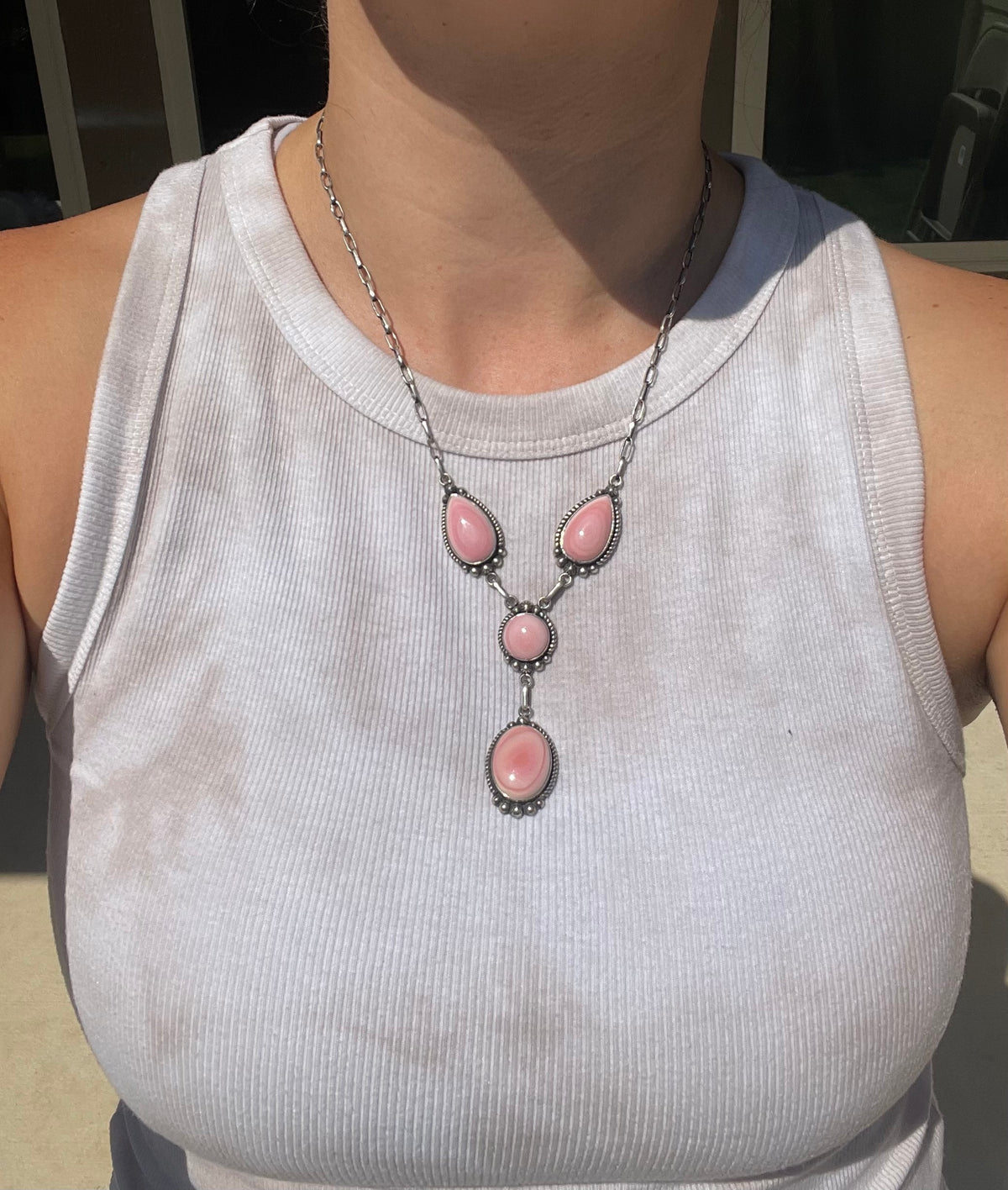 Pink Conch Lariat Necklace | 925 Sterling Silver D238