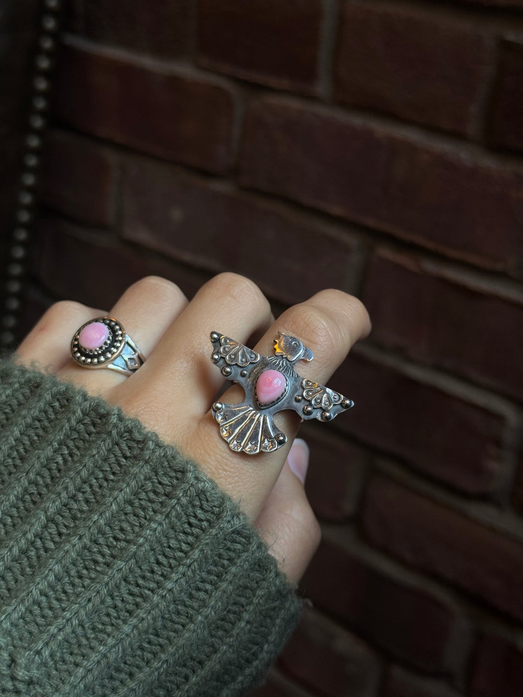 Pink Conch Thunderbird Ring Size 6 | 925 Sterling Silver C448