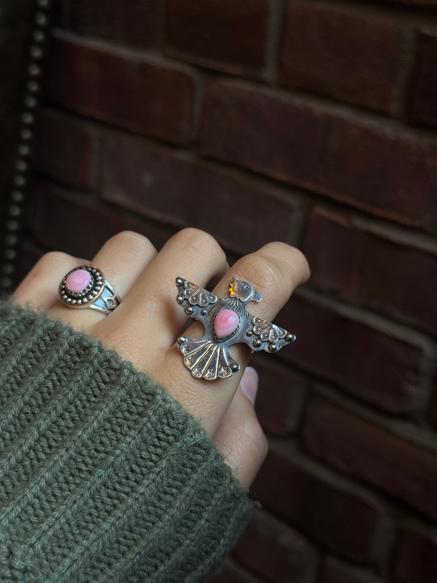 Pink Conch Thunderbird Ring Size 6 | 925 Sterling Silver C448