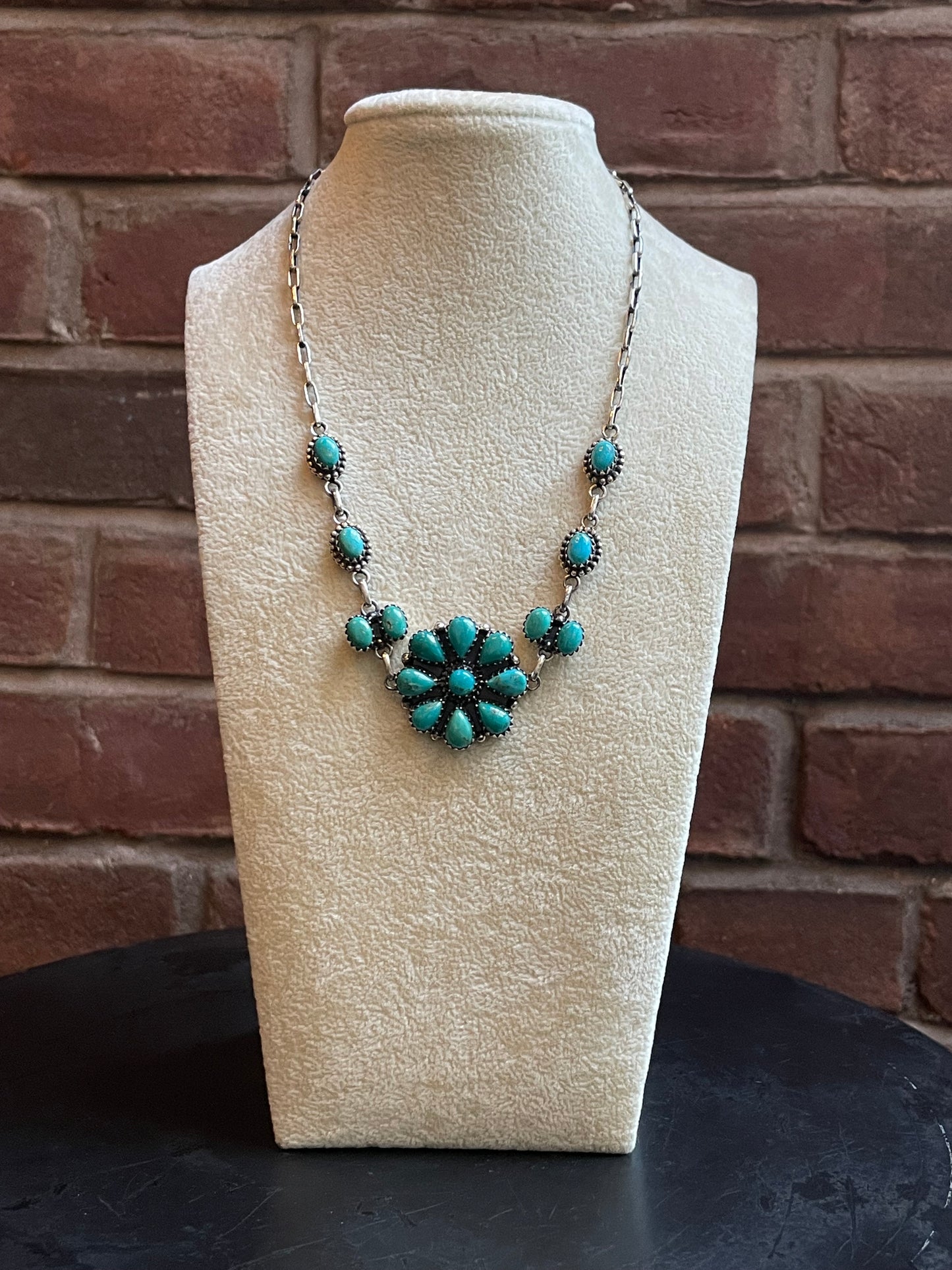 Kingman Turquoise Flower Necklace | 925 Sterling Silver E358