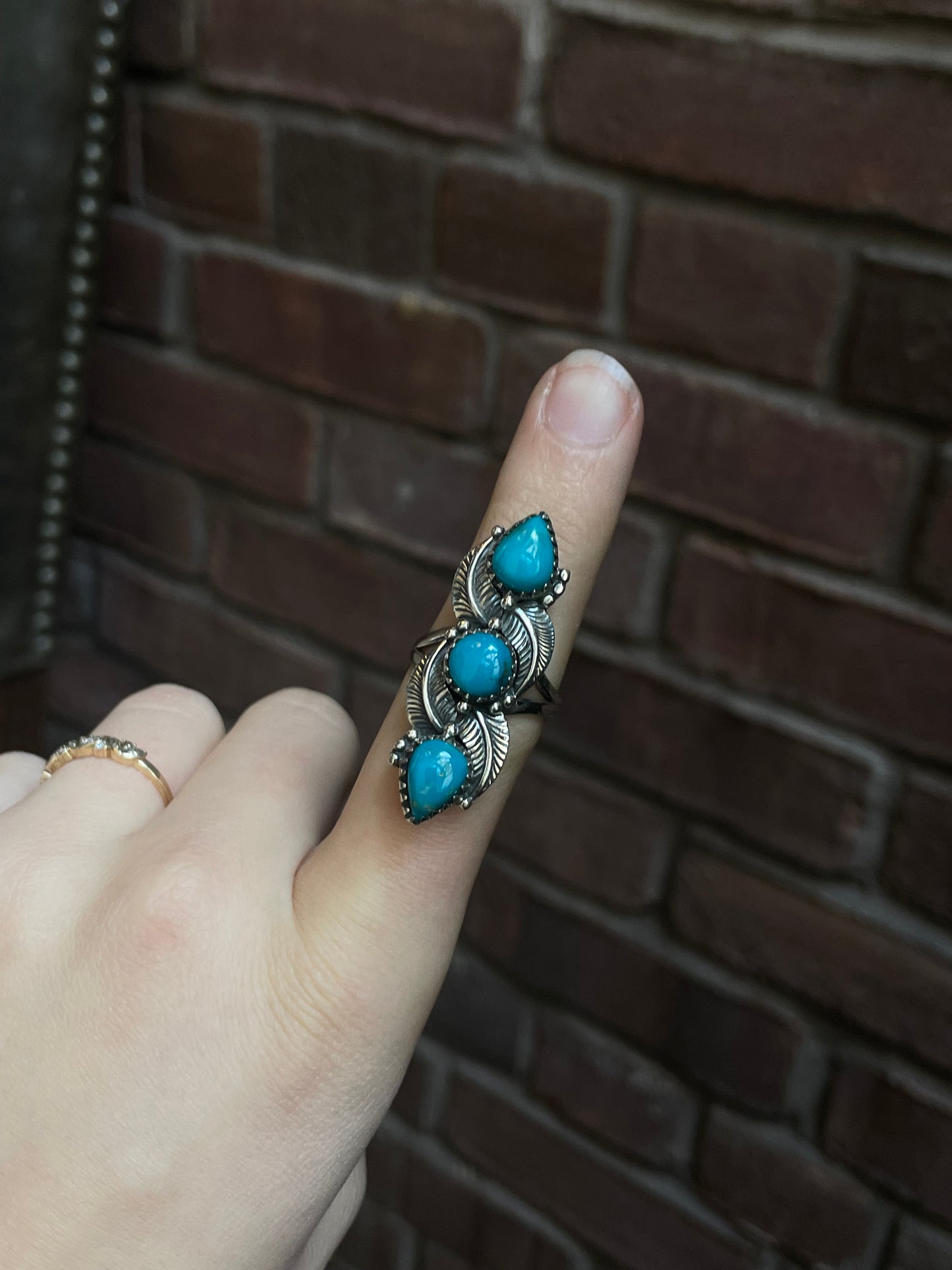 Kingman Turquoise Feather Ring Size 8 | 925 Sterling Silver Southwest E210