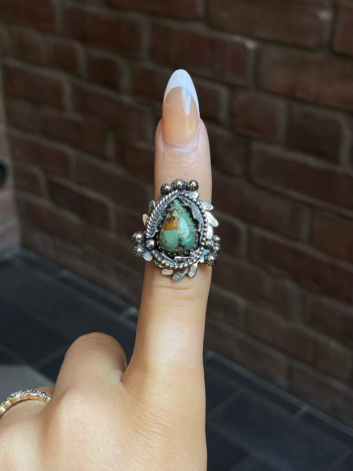 Turquoise Tear Drop Ring Size 6 | Sterling Silver E858