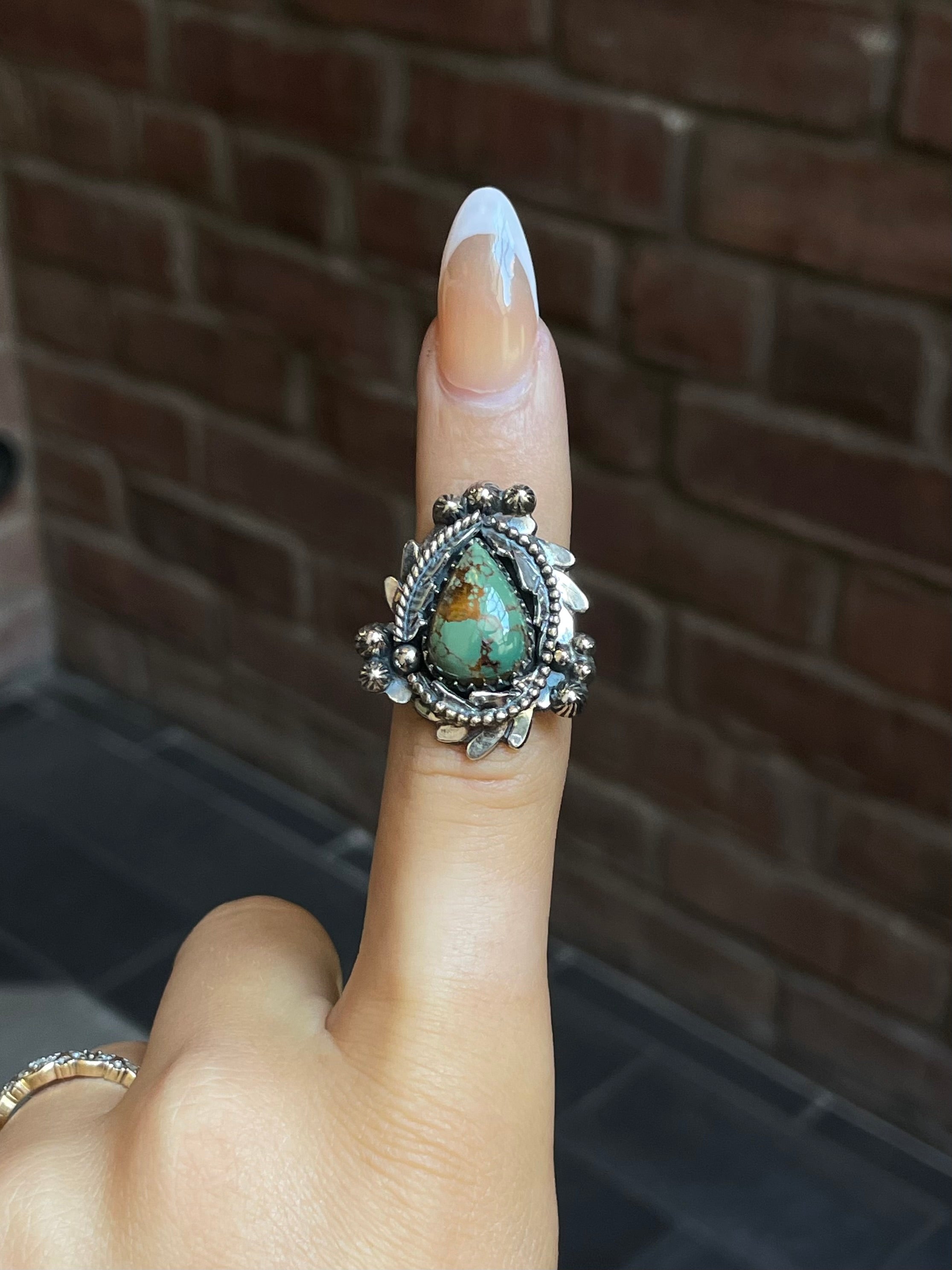 Turquoise Tear Drop Ring Size 6 | Sterling Silver E858