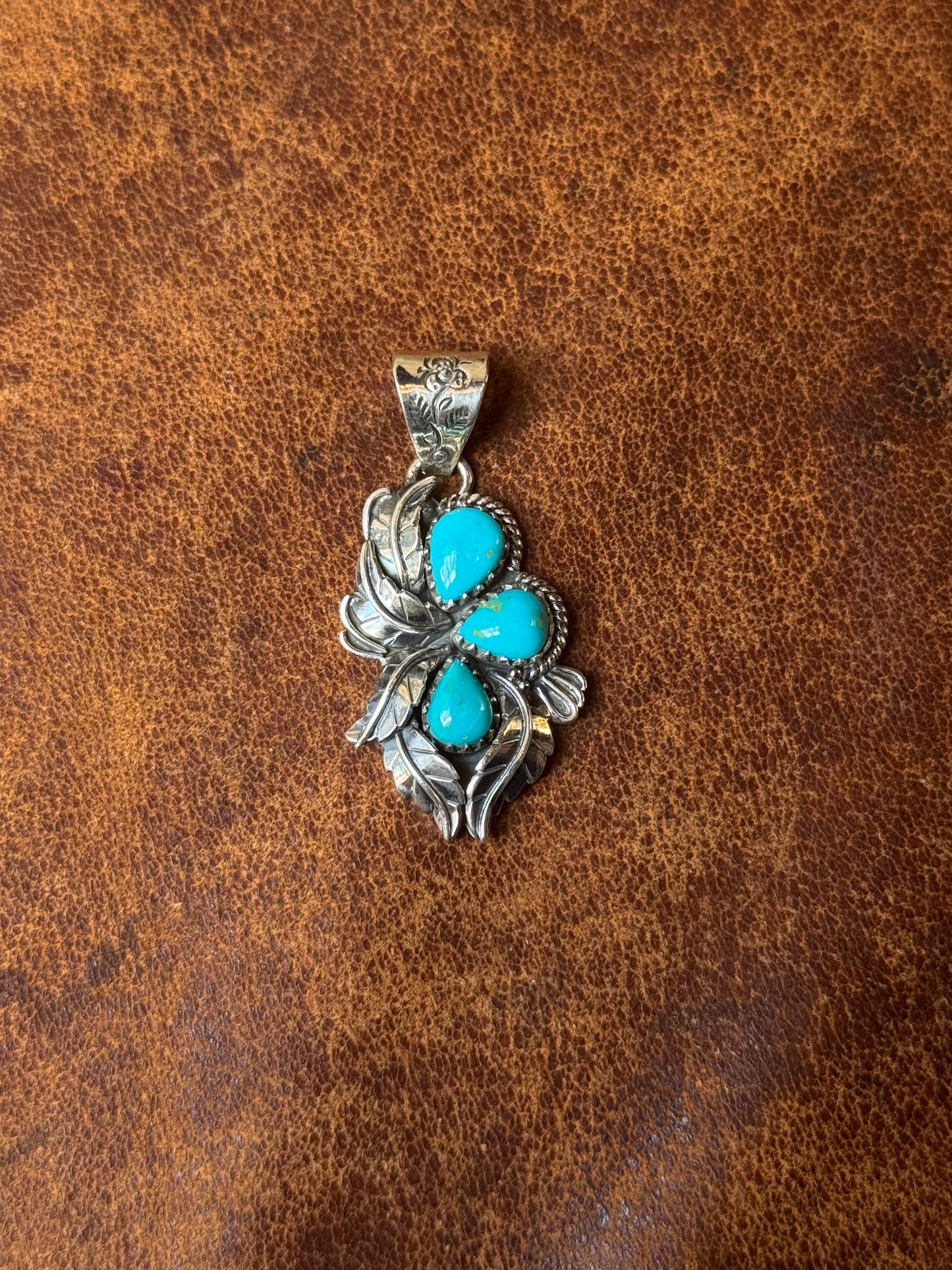 Kingman Turquoise Feather Pendant | Sterling Silver | A784