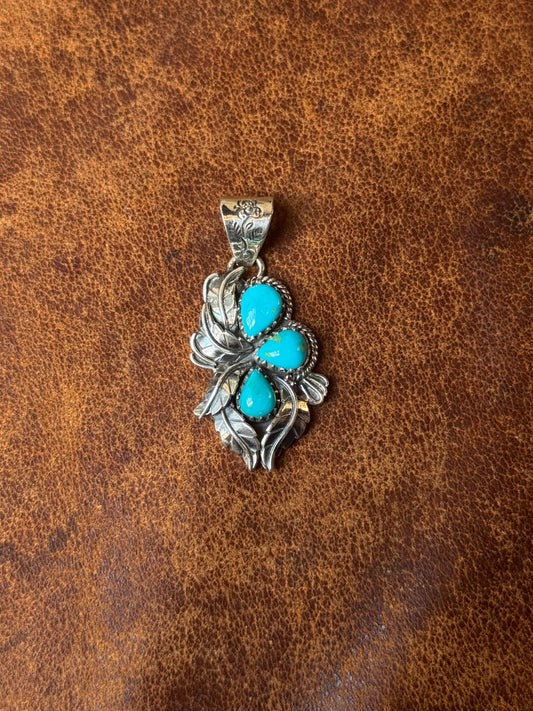 Kingman Turquoise Feather Pendant | Sterling Silver | A784