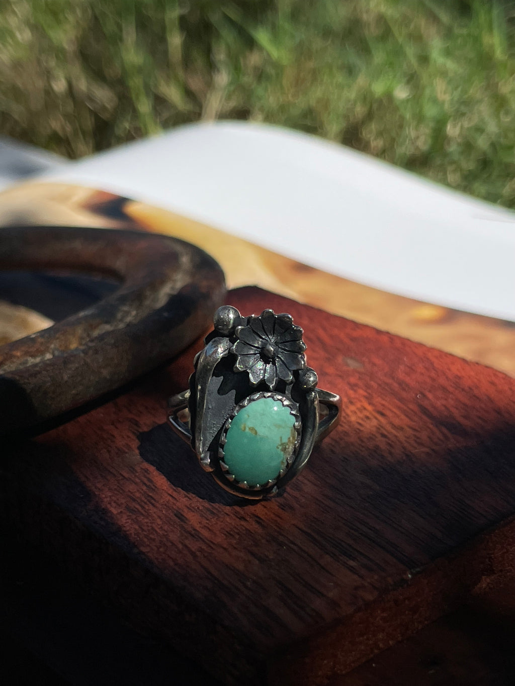 Turquoise Floral Ring | 925 Sterling Silver | Size 7.75 D343