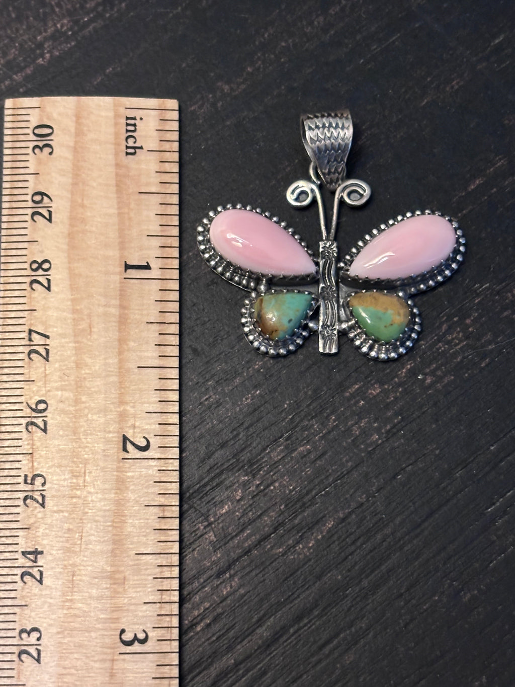 Pink Conch Turquoise Butterfly Pendant | 925 Sterling Silver A096