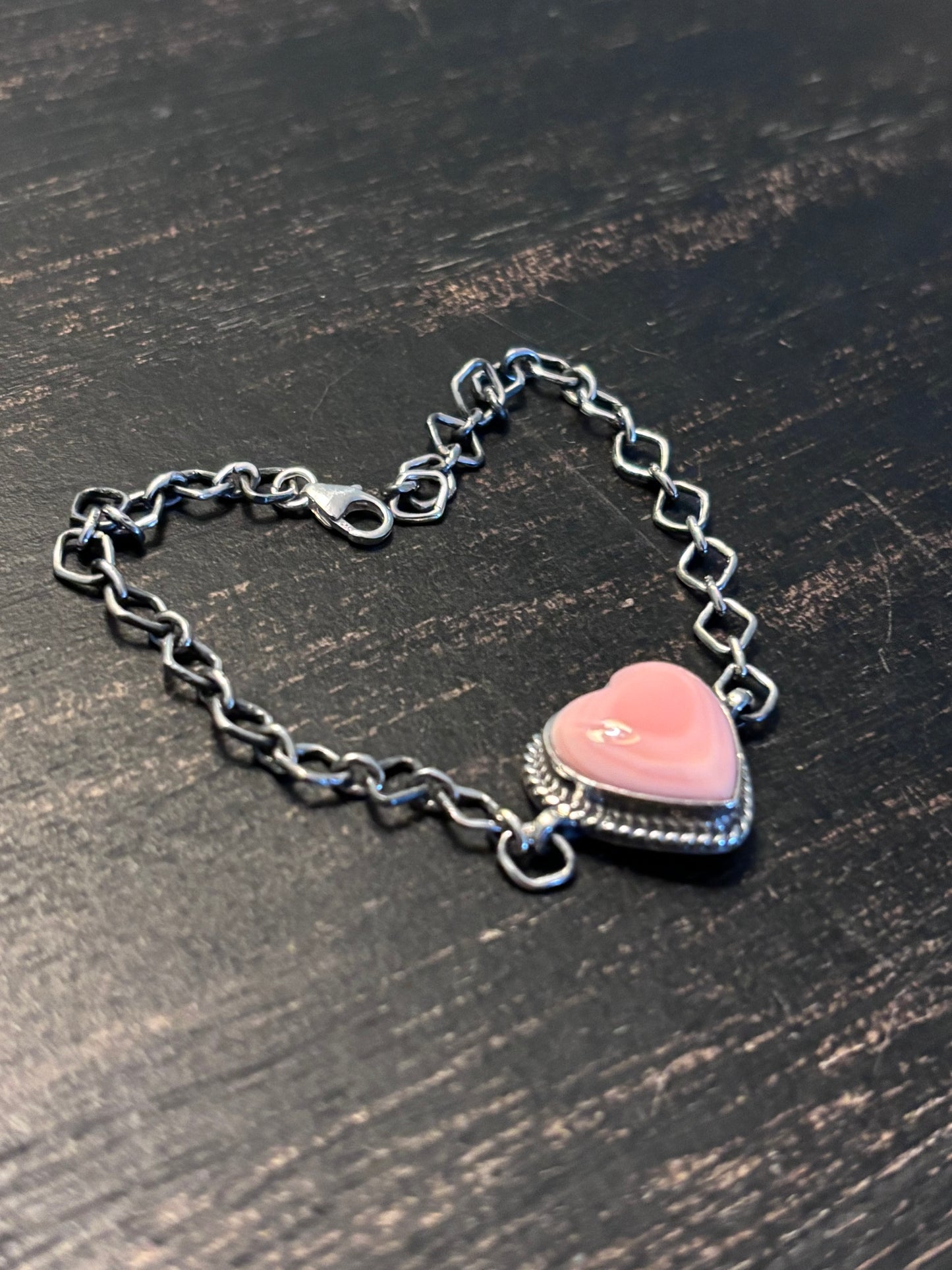Pink Conch Heart Link Bracelet | 925 Sterling Silver Southwestern Style A119