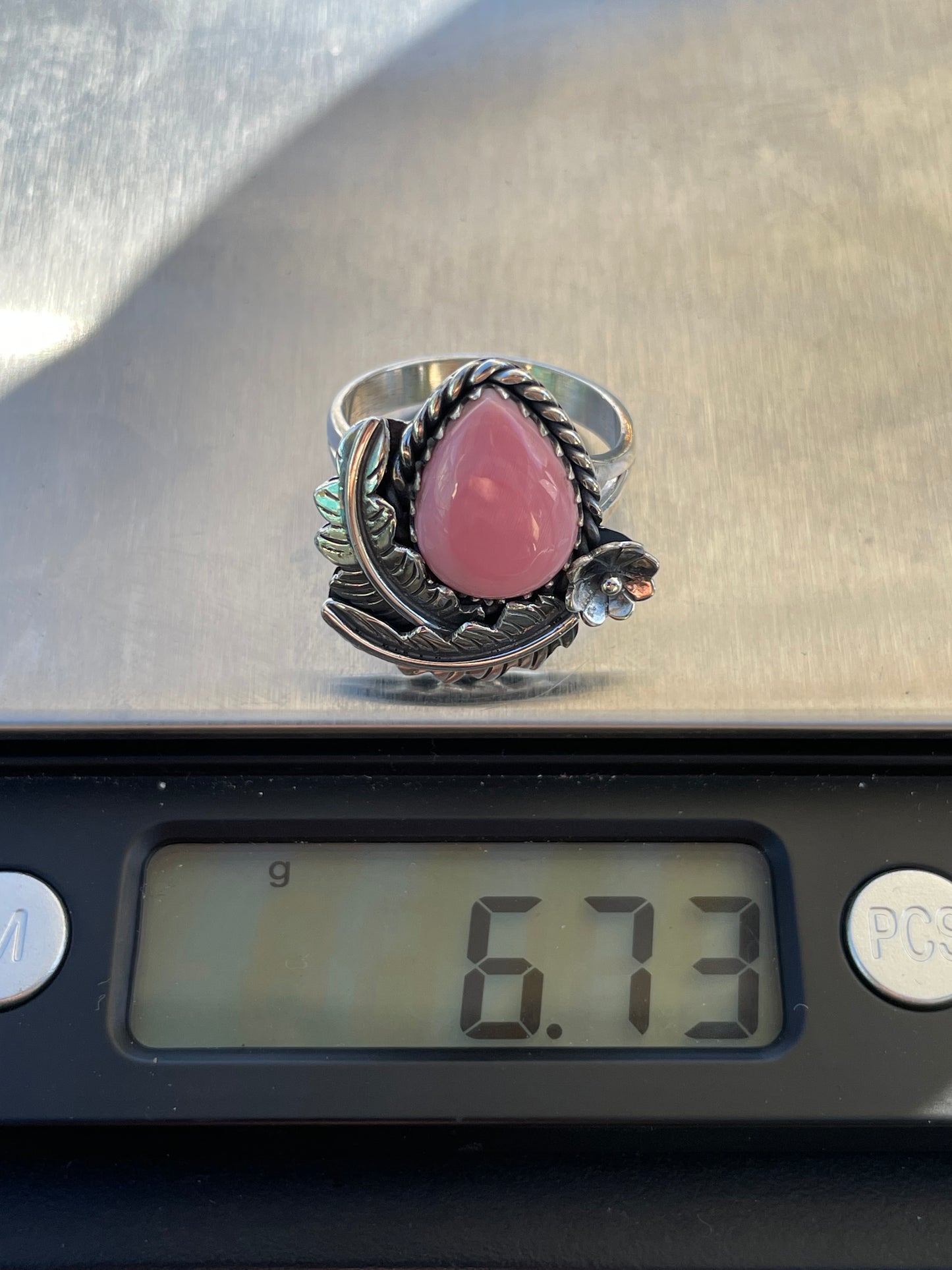 Pink Conch Leaf Design Ring | 925 Sterling Silver | Size 8 B360