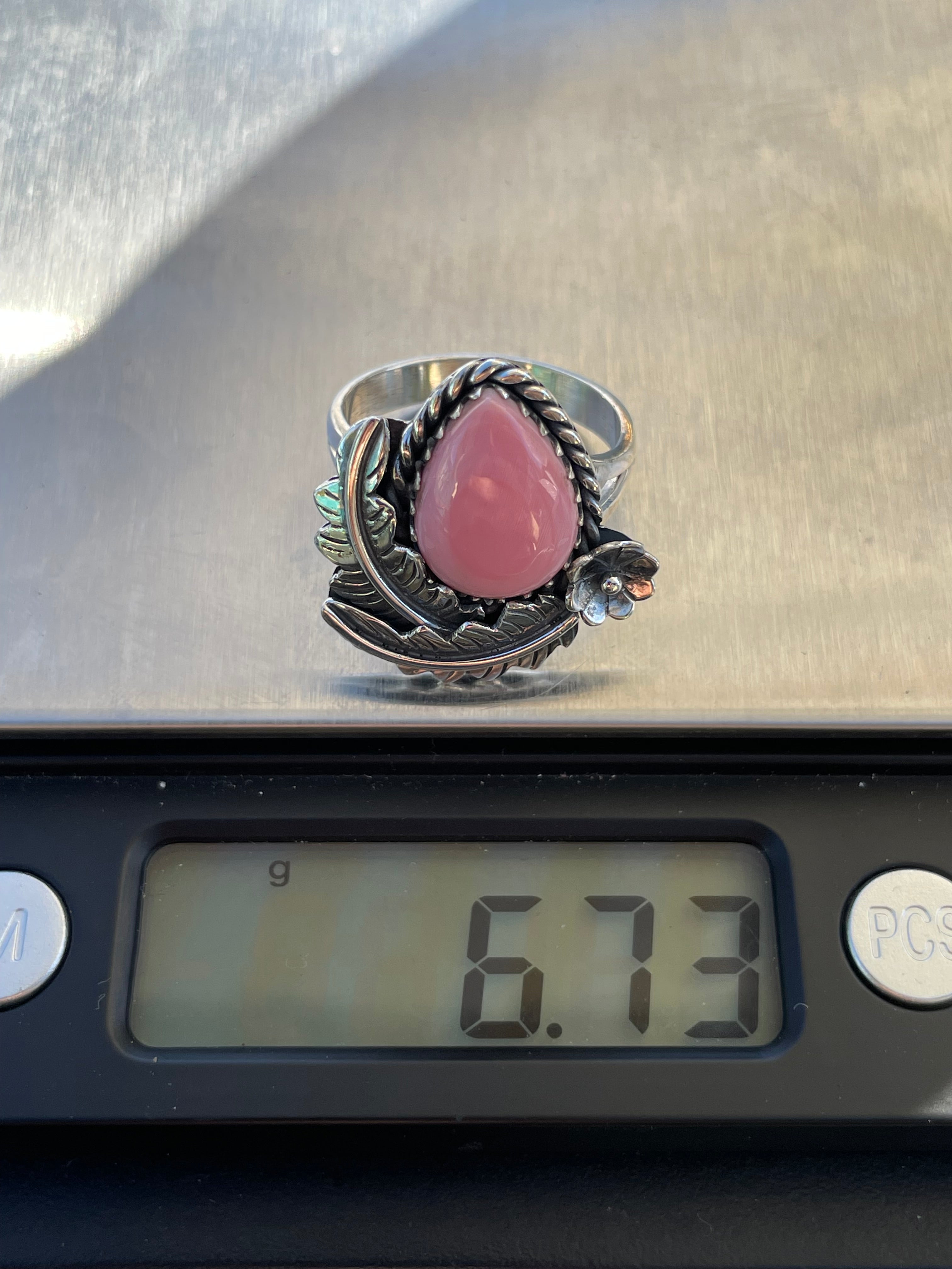 Pink Conch Leaf Design Ring | 925 Sterling Silver | Size 8 B360