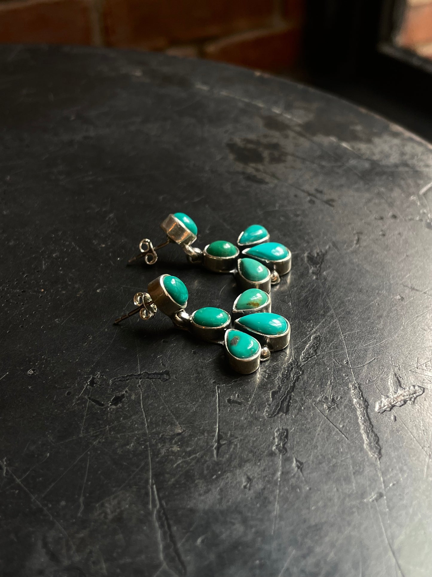 Turquoise Cluster Stud Earrings | Sterling Silver E653