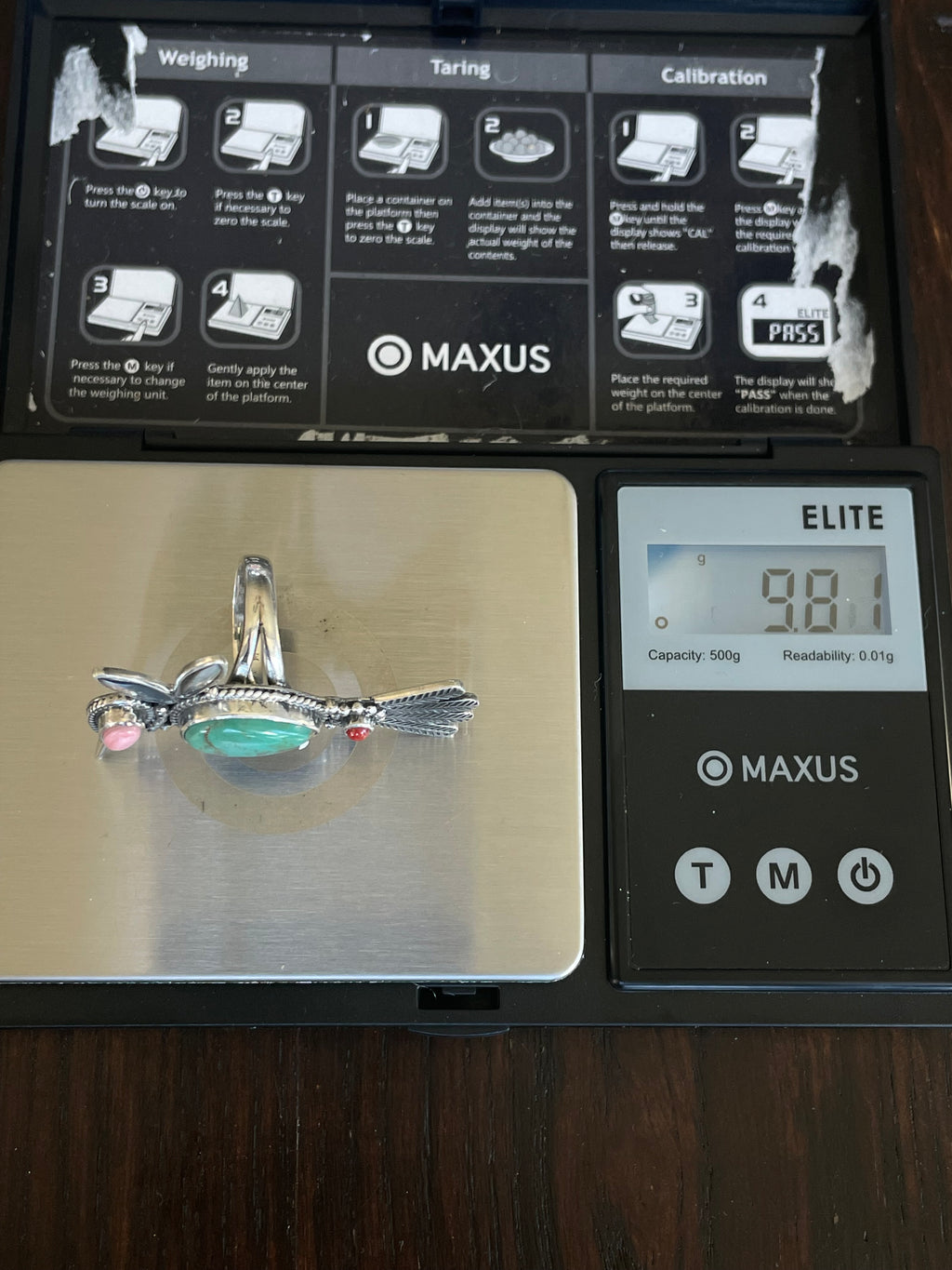 Kingman Turquoise, Pink Conch & Coral Hummingbird Ring Size 6 | 925 Sterling Silver E776