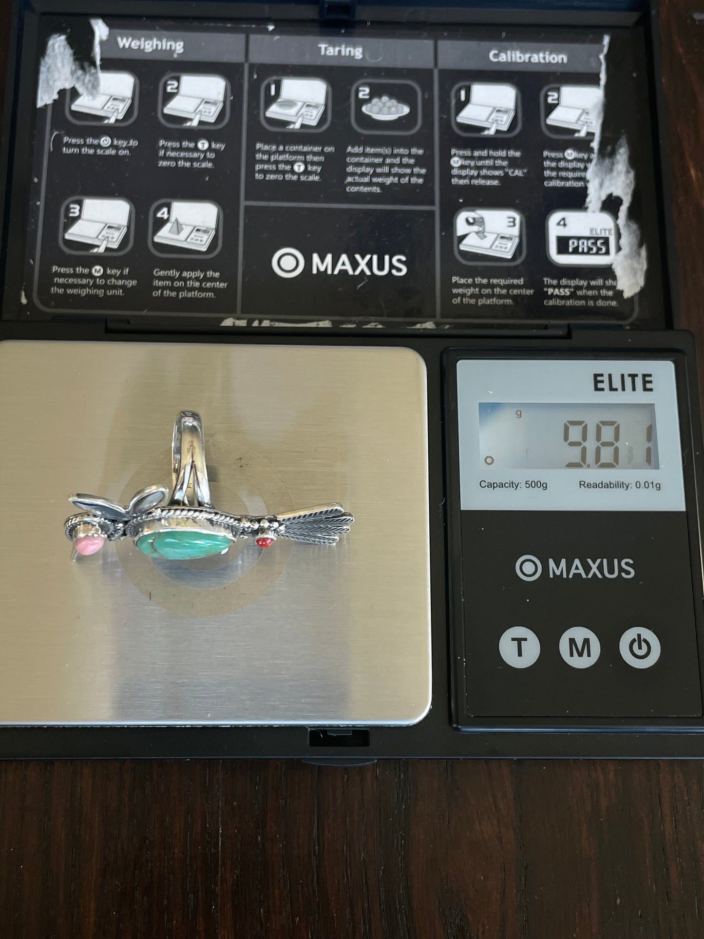 Kingman Turquoise, Pink Conch & Coral Hummingbird Ring Size 6 | 925 Sterling Silver E776