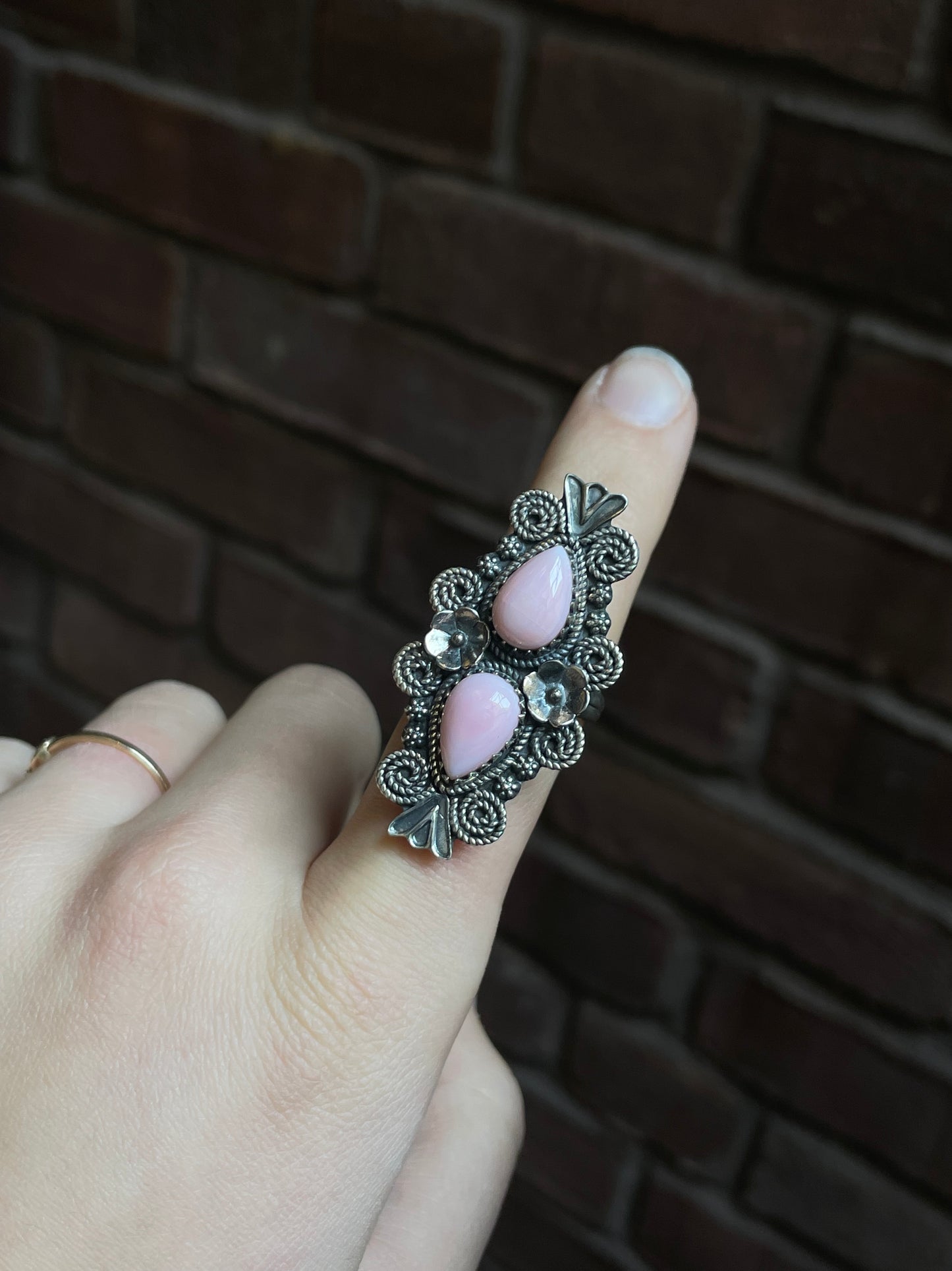 Pink Conch Double Stone Ring Size 9 | 925 Sterling Silver Southwest E151