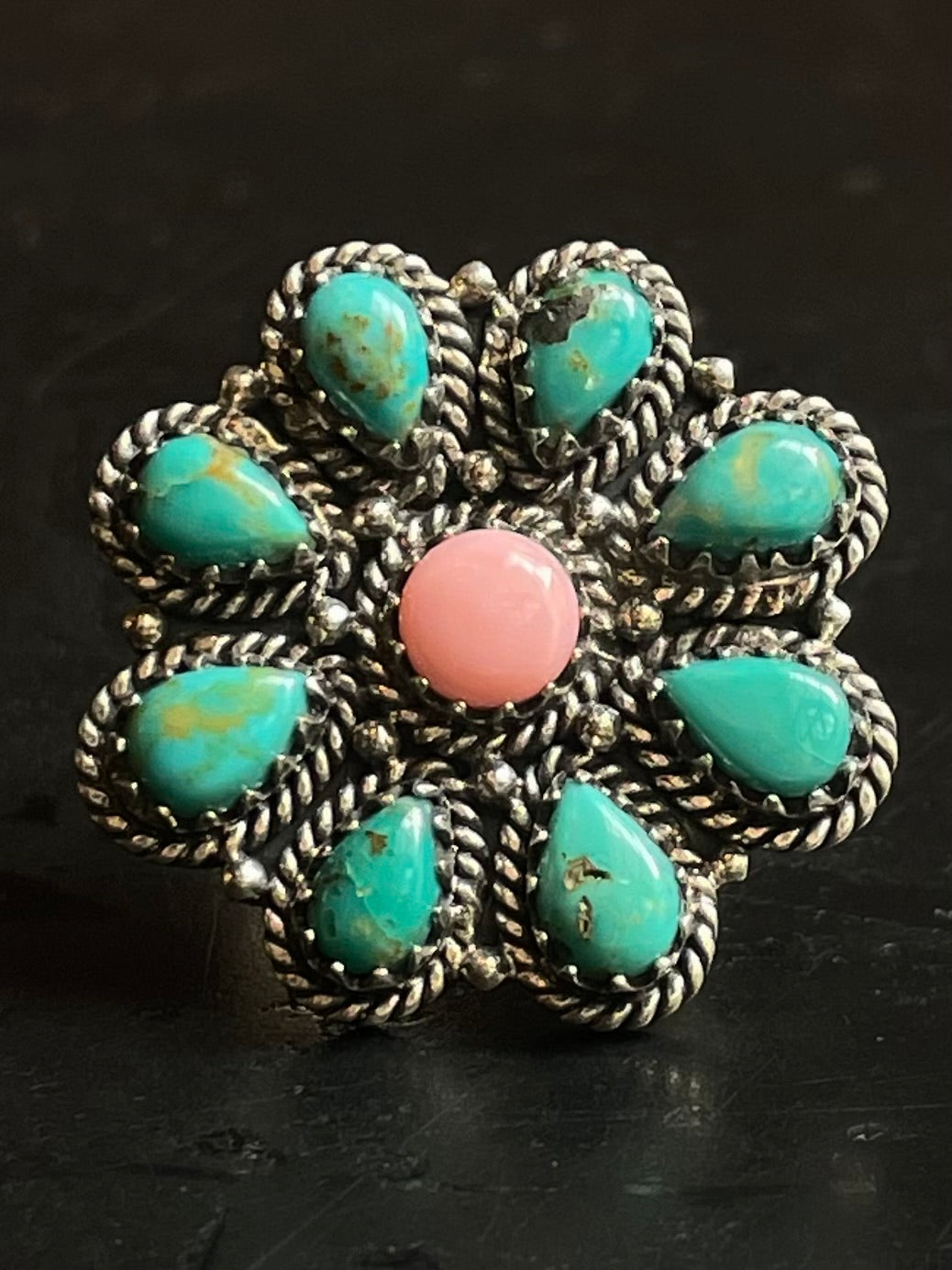 Pink Conch & Kingman Turquoise Ring Size 7 | Sterling Silver G268