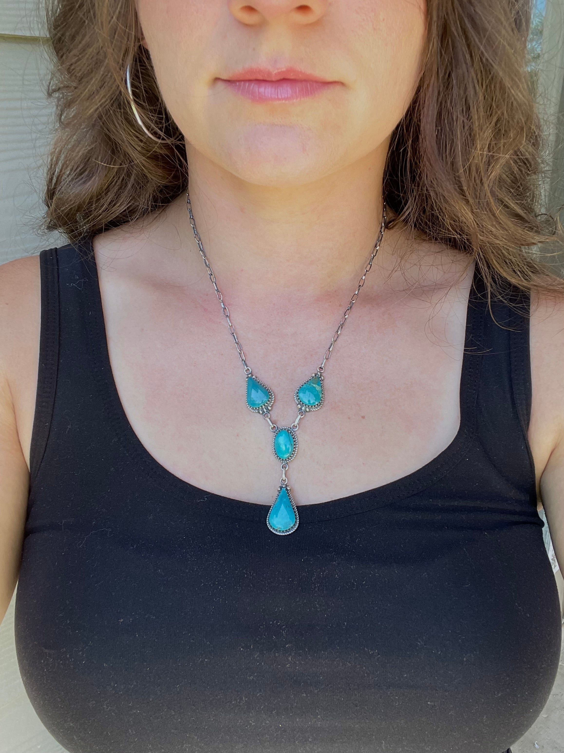 Kingman Turquoise Lariat Necklace | 925 Sterling Silver D214