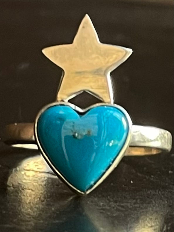 Kingman Turquoise Heart Ring | Sterling Silver | Size 10 G352
