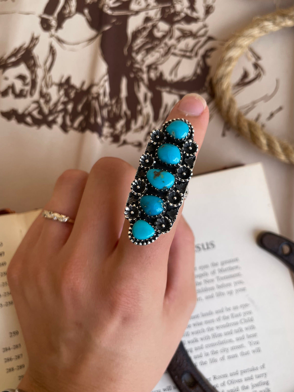 Turquoise Cluster Flower Ring | 925 Sterling Silver Size 8.5 G801