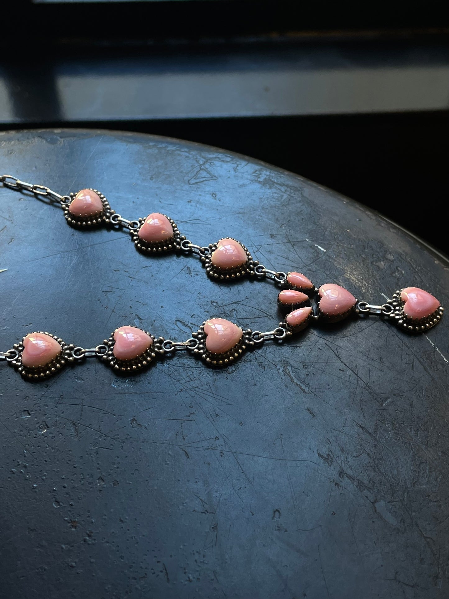 Pink Conch Heart Link Necklace | Sterling Silver E933