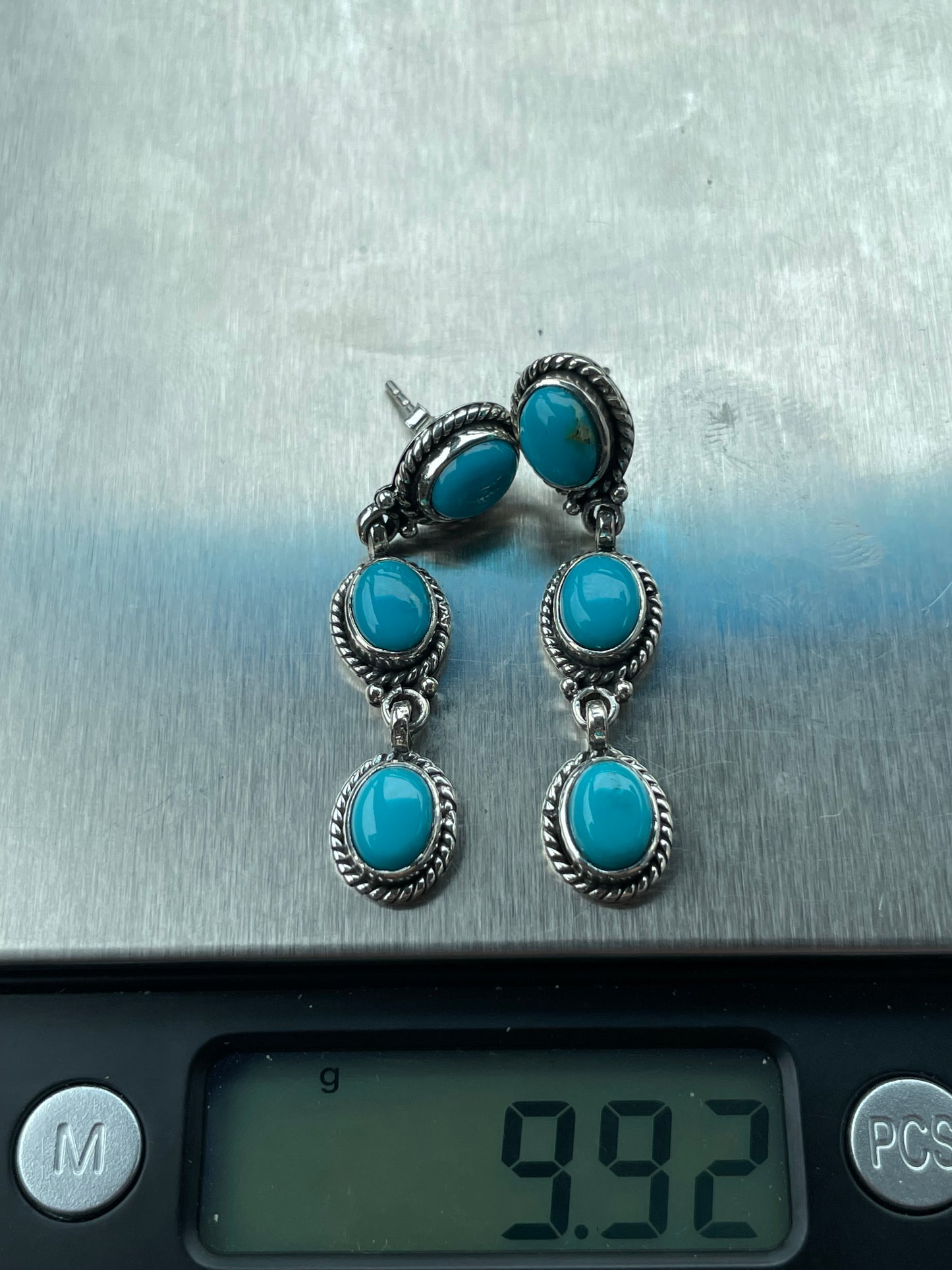 Kingman Turquoise Drop Stud Earrings | 925 Sterling Silver B972